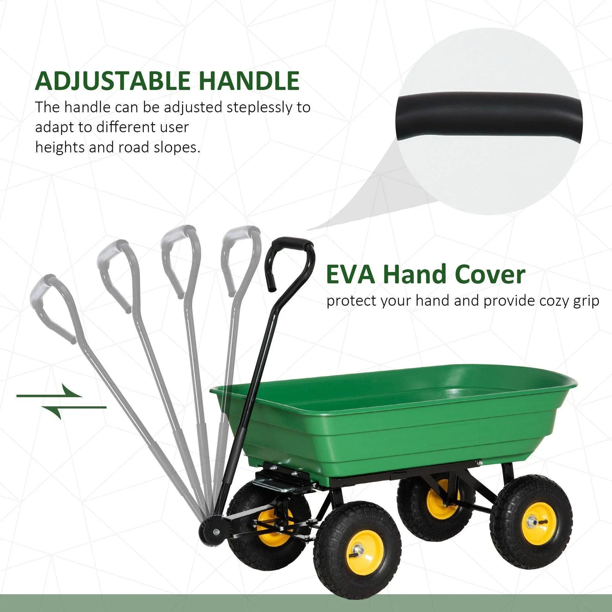Outsunny Heavy Duty Green Garden Cart - 75L - 4 Wheel Trolley - ALL4U RETAILER LTD