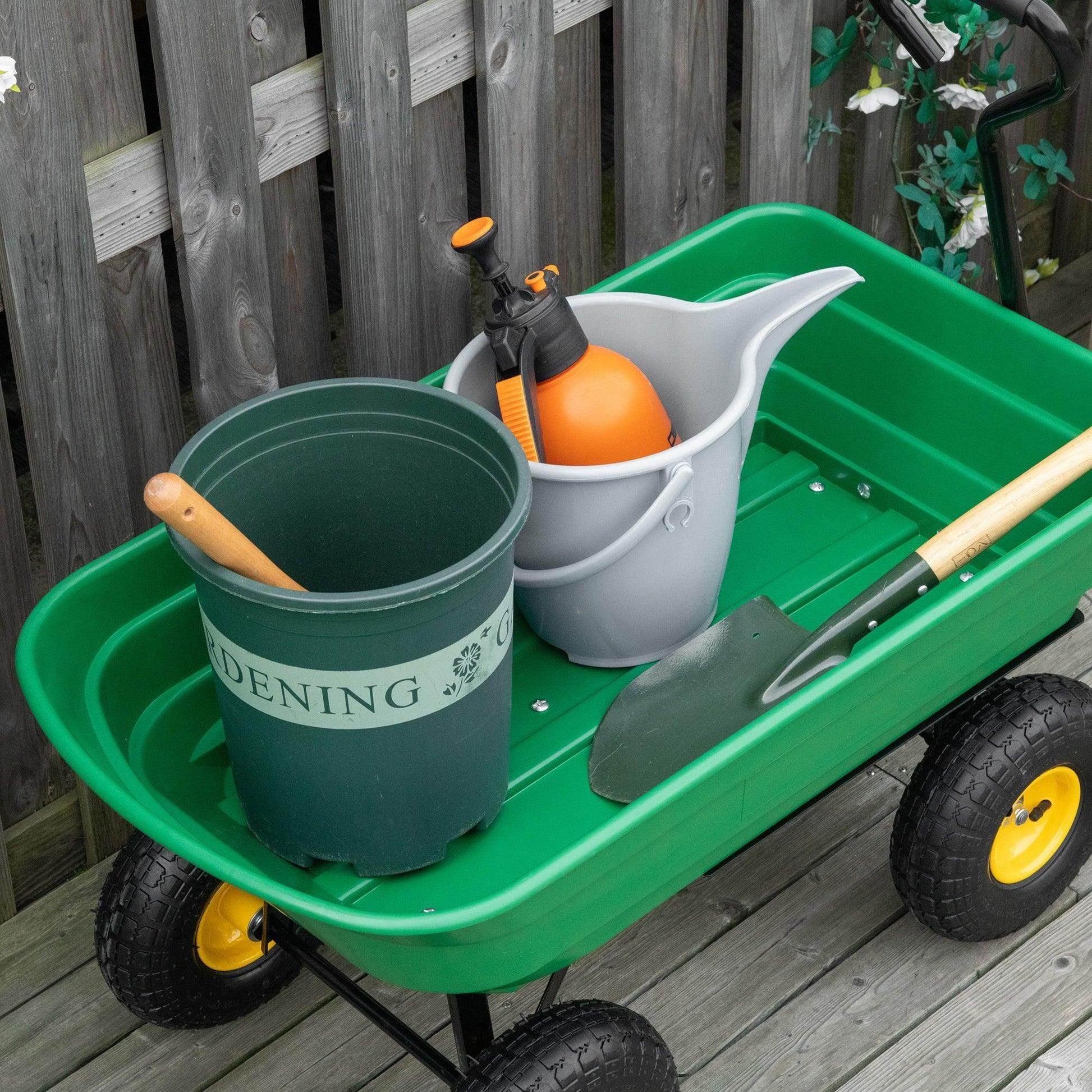 Outsunny Heavy Duty Green Garden Cart - 75L - 4 Wheel Trolley - ALL4U RETAILER LTD