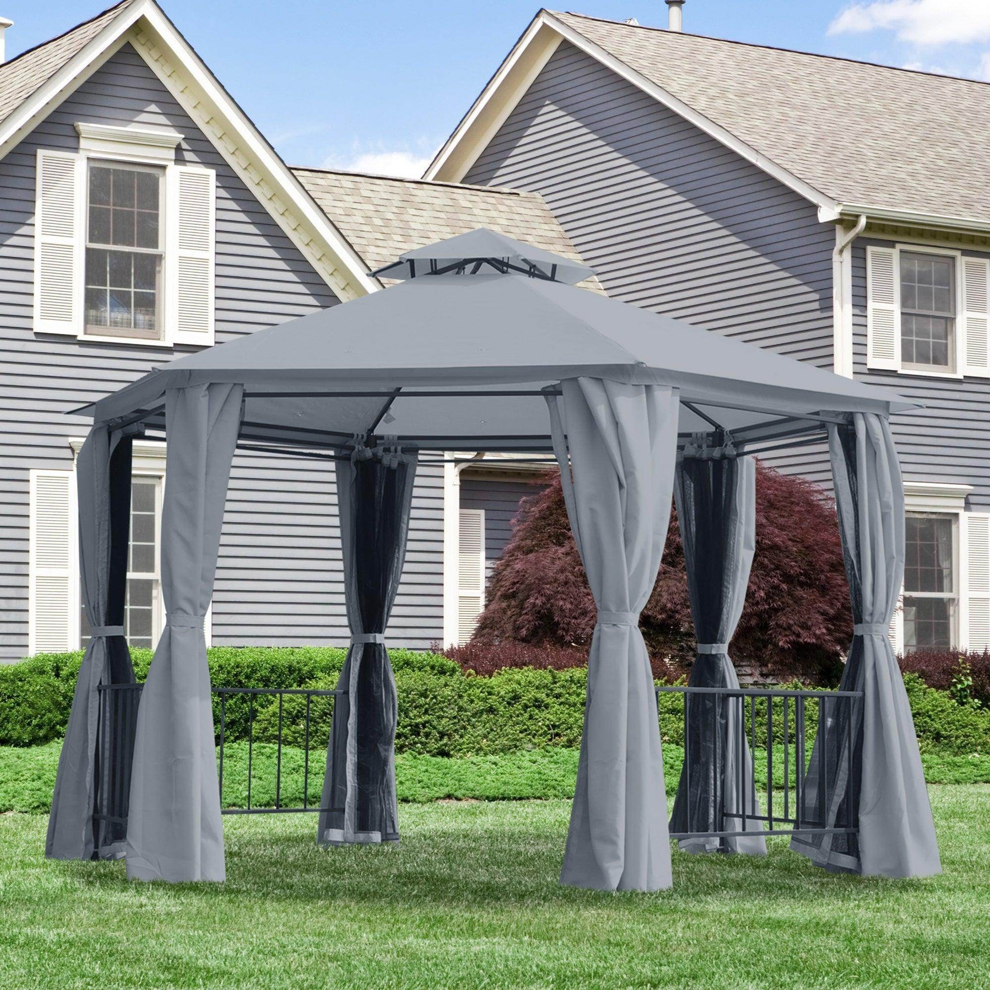 Outsunny Hexagon Gazebo Canopy Tent - Grey - ALL4U RETAILER LTD
