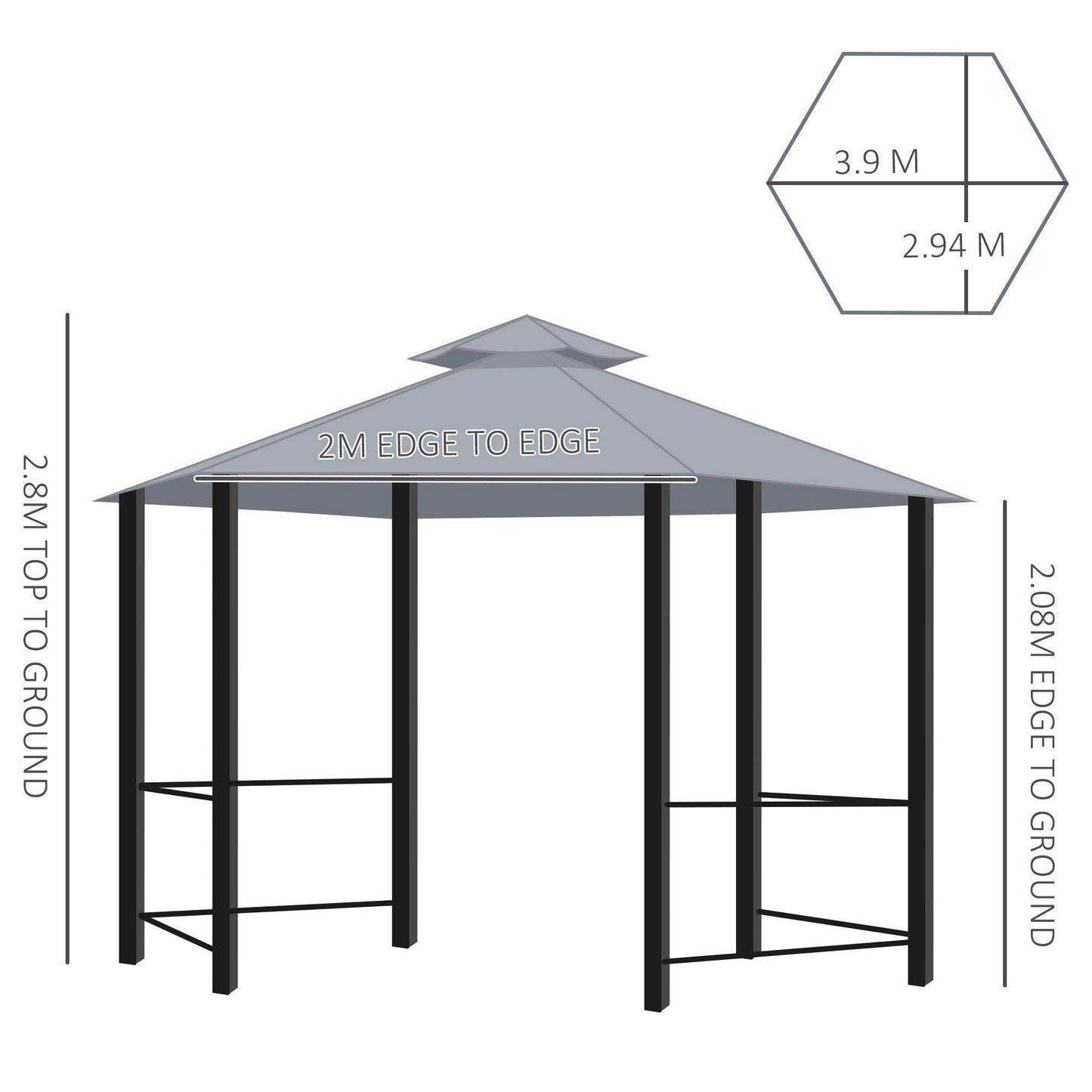 Outsunny Hexagon Gazebo Canopy Tent - Grey - ALL4U RETAILER LTD