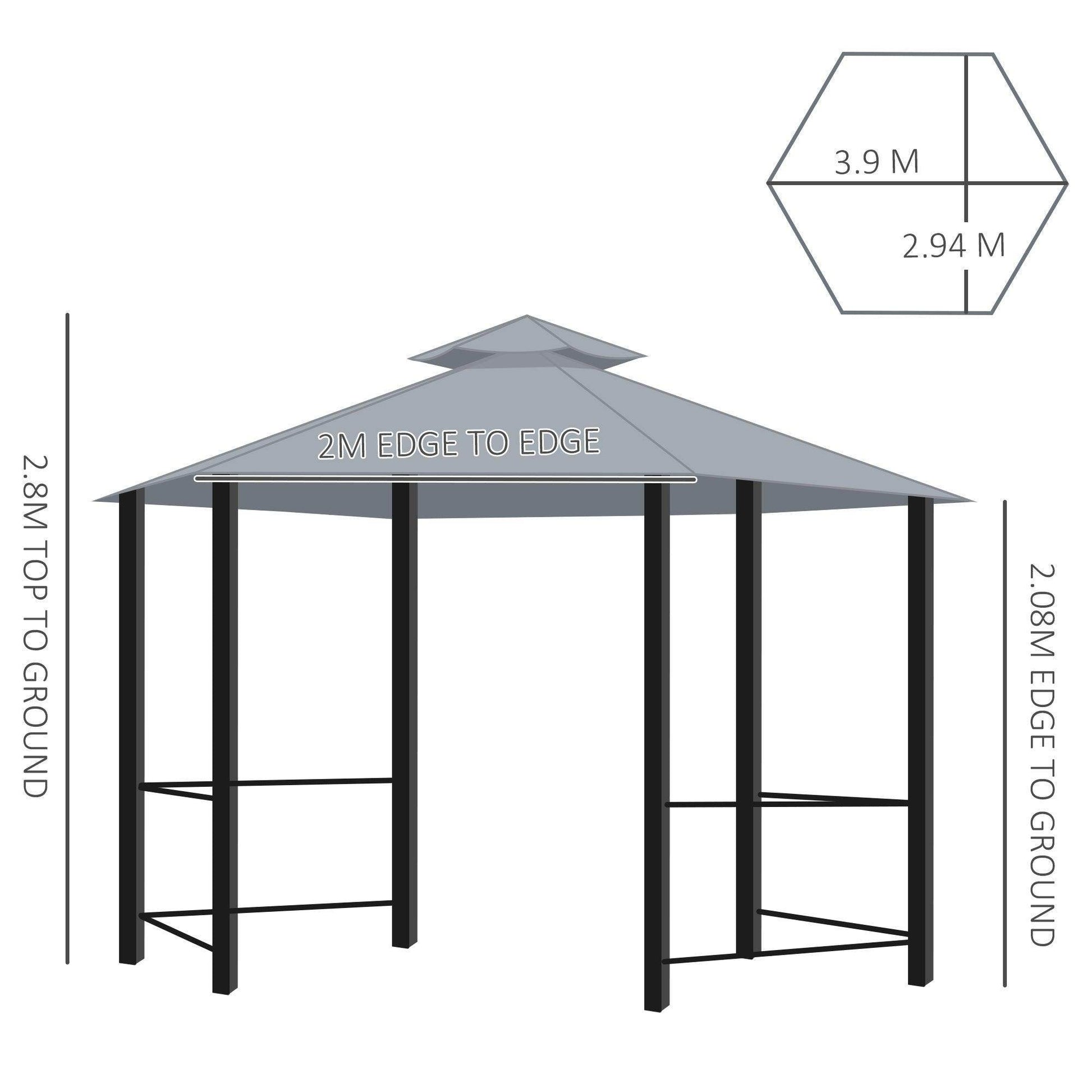 Outsunny Hexagon Gazebo Canopy Tent - Grey - ALL4U RETAILER LTD