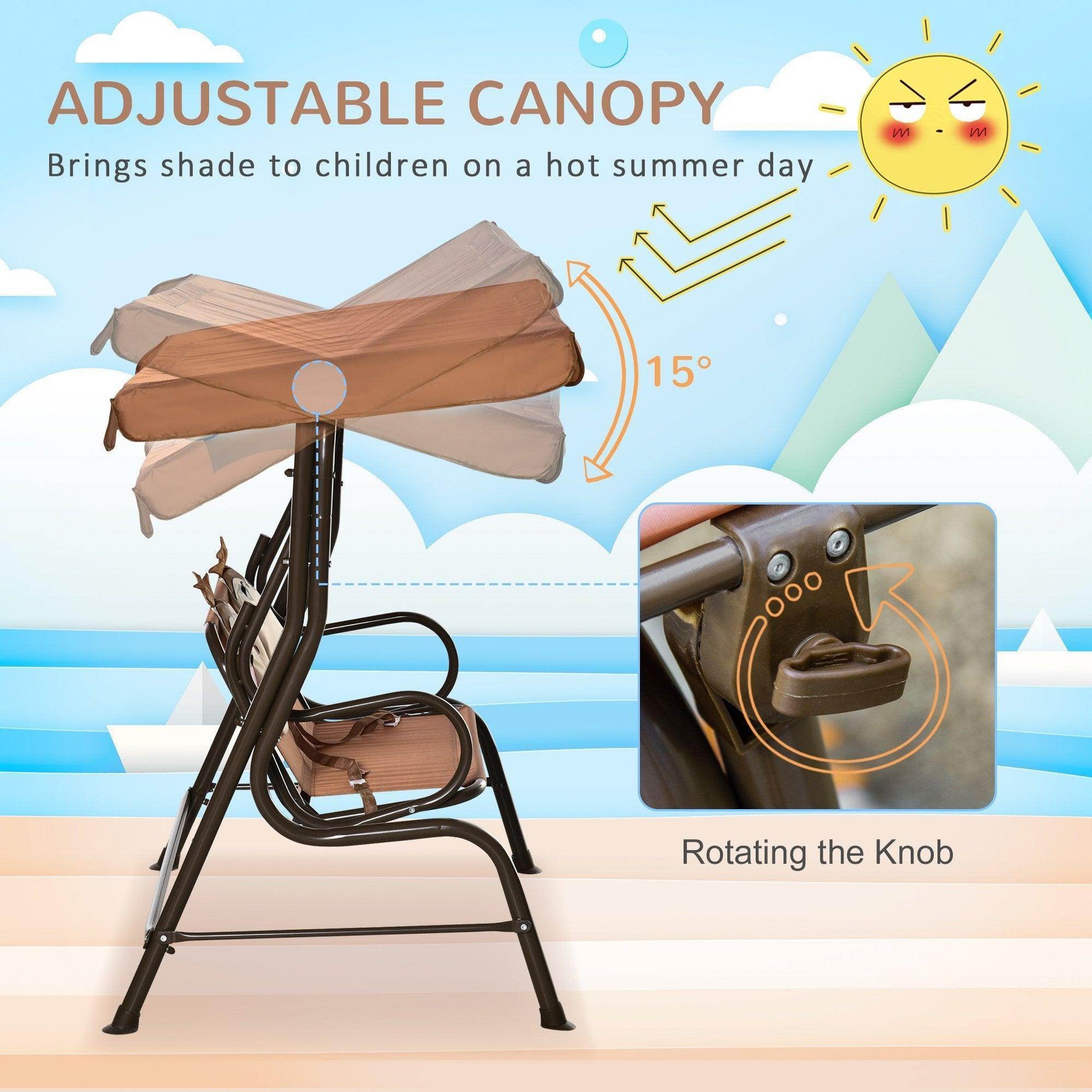 Outsunny Kids Outdoor Swing Chair with Adjustable Awning - ALL4U RETAILER LTD