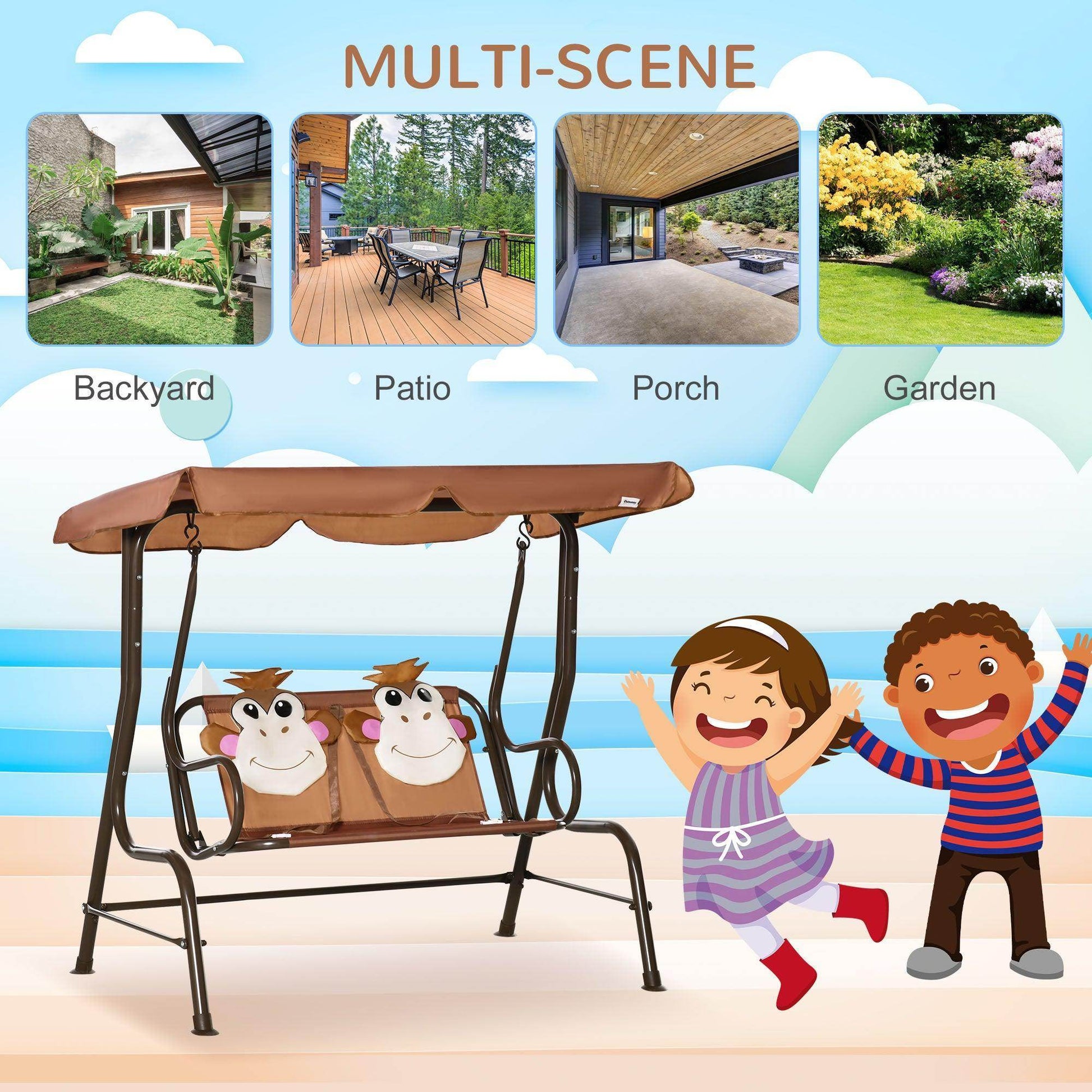 Outsunny Kids Outdoor Swing Chair with Adjustable Awning - ALL4U RETAILER LTD
