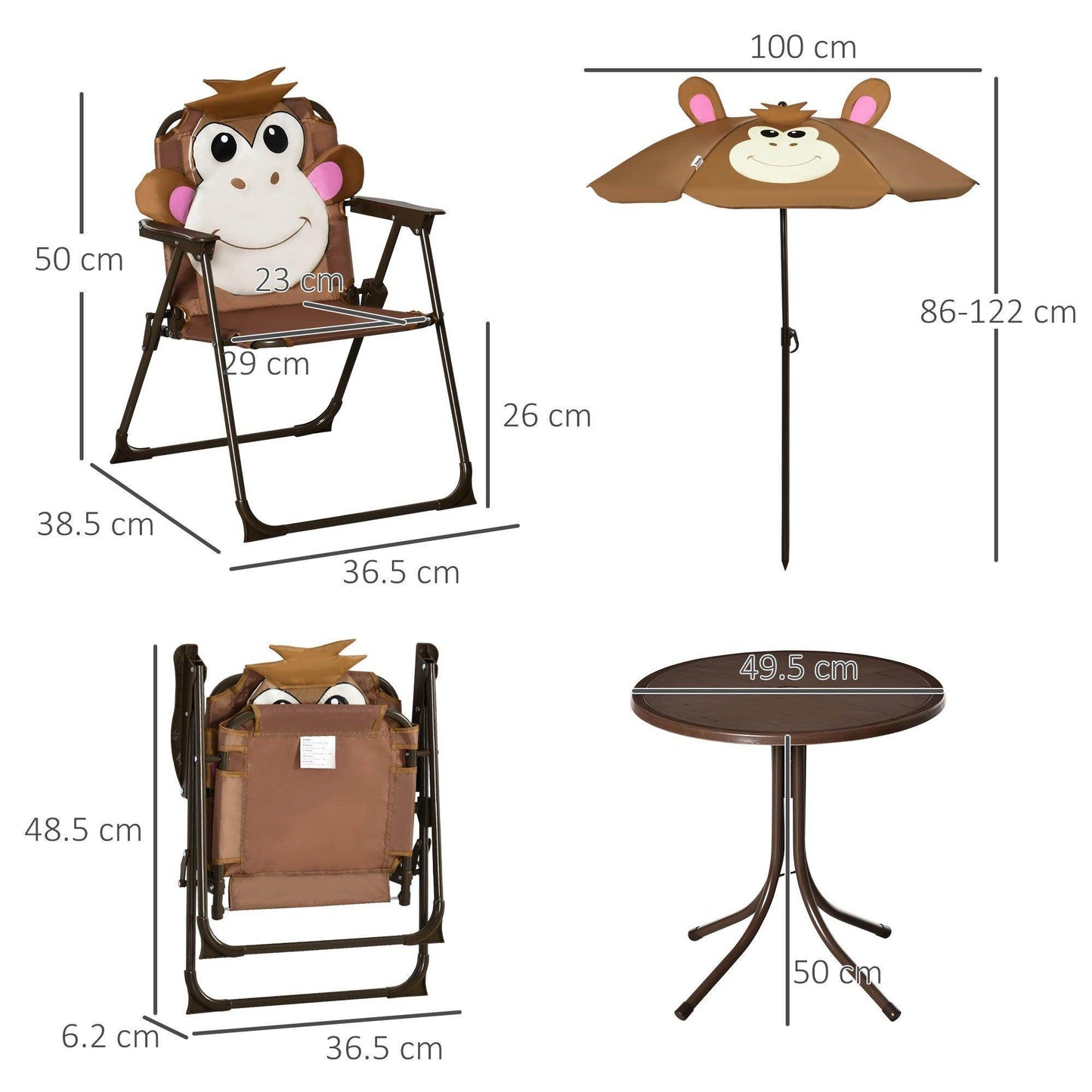 Outsunny Kids Picnic Table Chair Set with Monkey Design - Brown - ALL4U RETAILER LTD