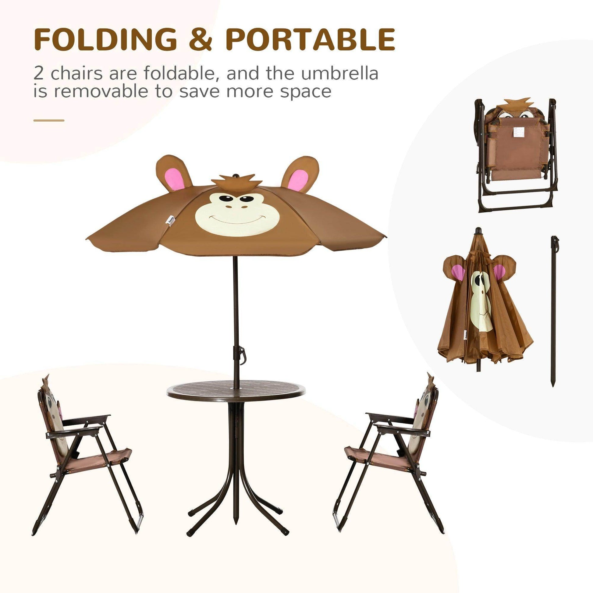 Outsunny Kids Picnic Table Chair Set with Monkey Design - Brown - ALL4U RETAILER LTD