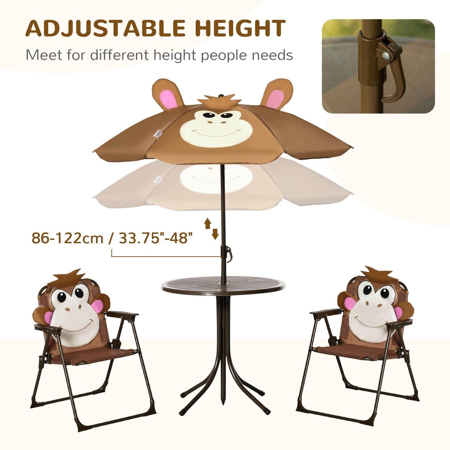 Outsunny Kids Picnic Table Chair Set with Monkey Design - Brown - ALL4U RETAILER LTD