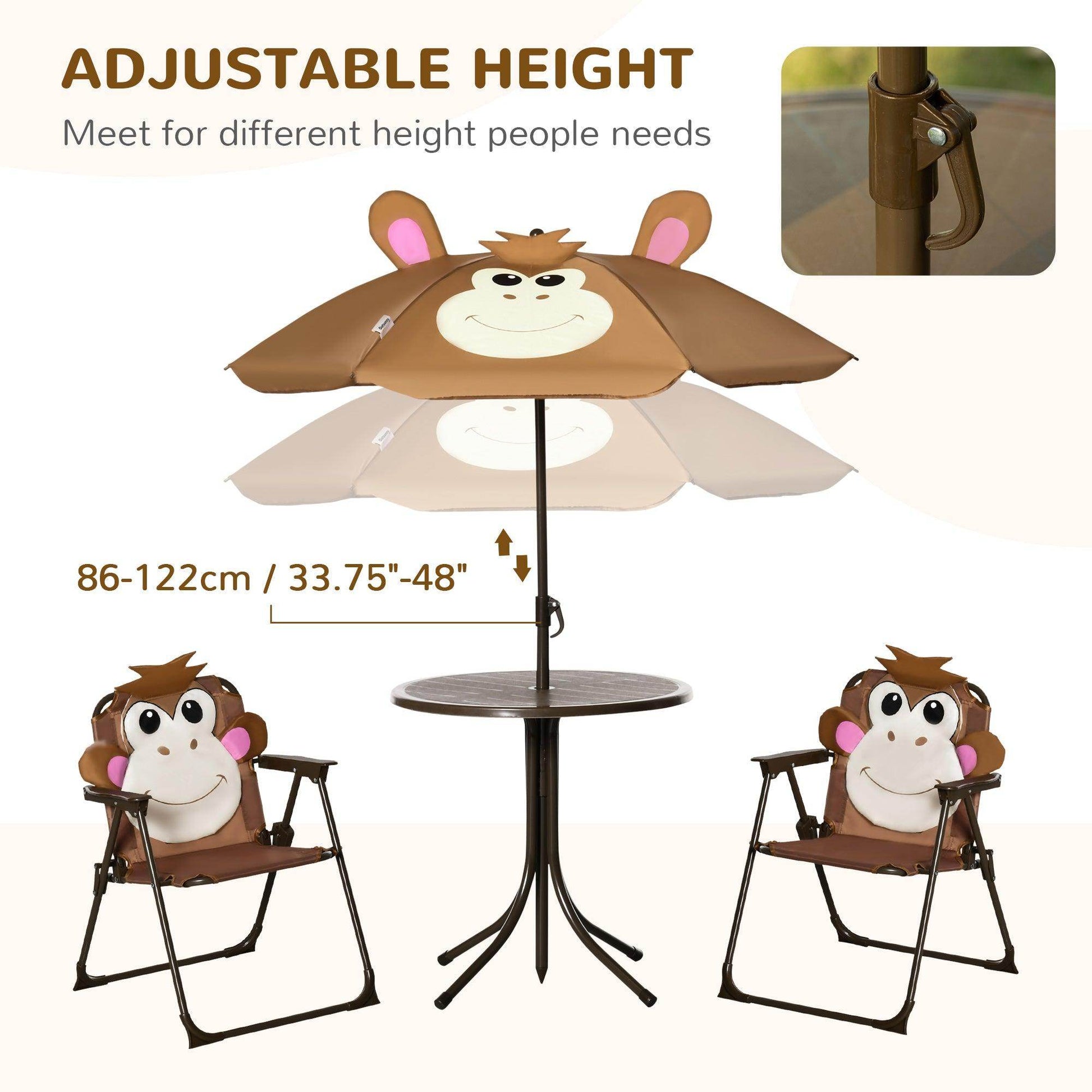 Outsunny Kids Picnic Table Chair Set with Monkey Design - Brown - ALL4U RETAILER LTD