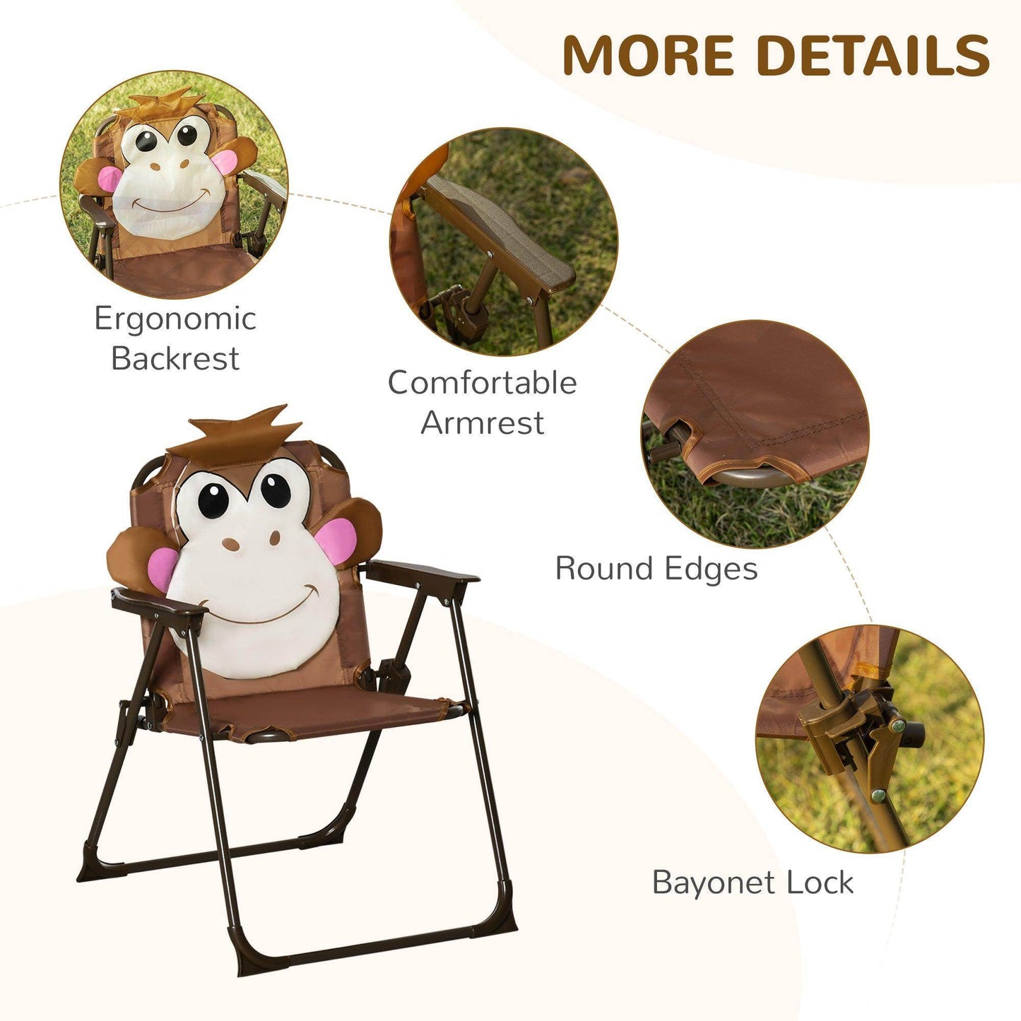 Outsunny Kids Picnic Table Chair Set with Monkey Design - Brown - ALL4U RETAILER LTD