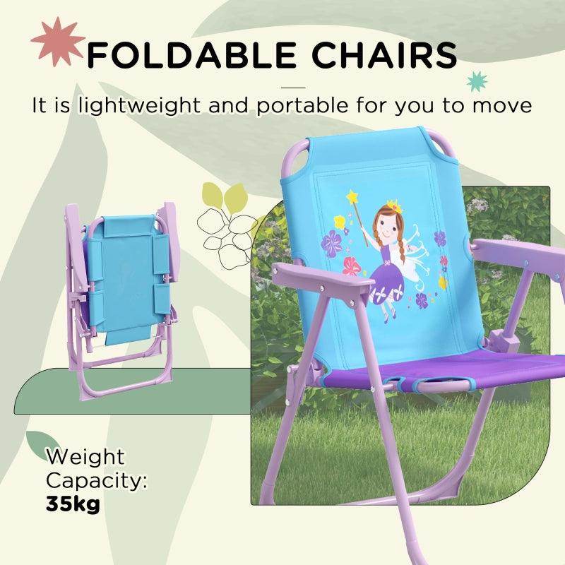 Outsunny Kids Picnic Table and Chair Set - Fairy Themed Outdoor Garden Furniture with Foldable Chairs and Adjustable Parasol - ALL4U RETAILER LTD
