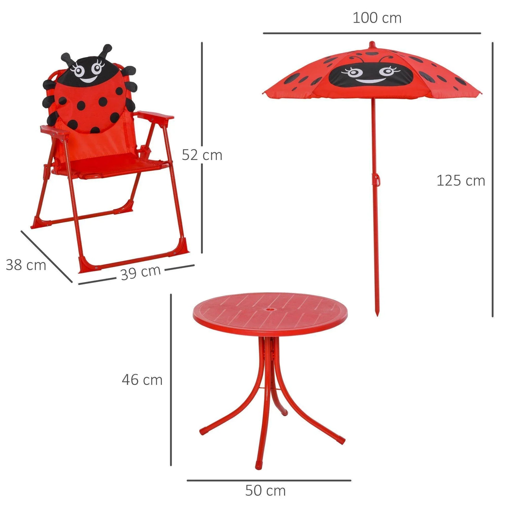 Outsunny Ladybug Kids Picnic Table Set with Umbrella - ALL4U RETAILER LTD
