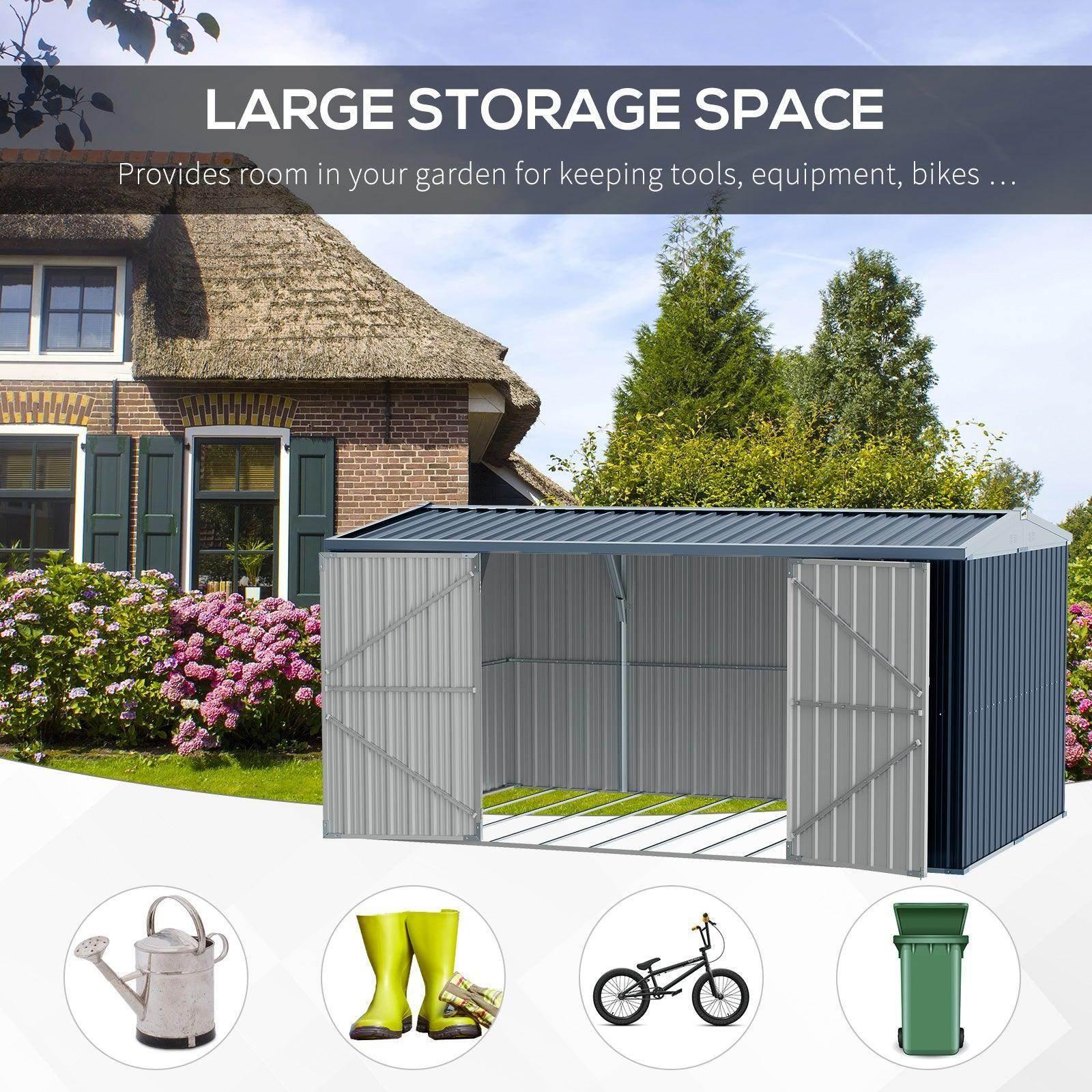 Outsunny Lockable Outdoor Tool Shed - 14 x 9 ft - Grey - ALL4U RETAILER LTD