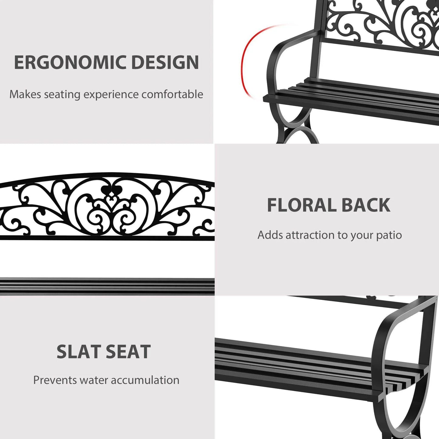 Outsunny Metal Garden Bench Outdoor Patio Loveseat Black - ALL4U RETAILER LTD