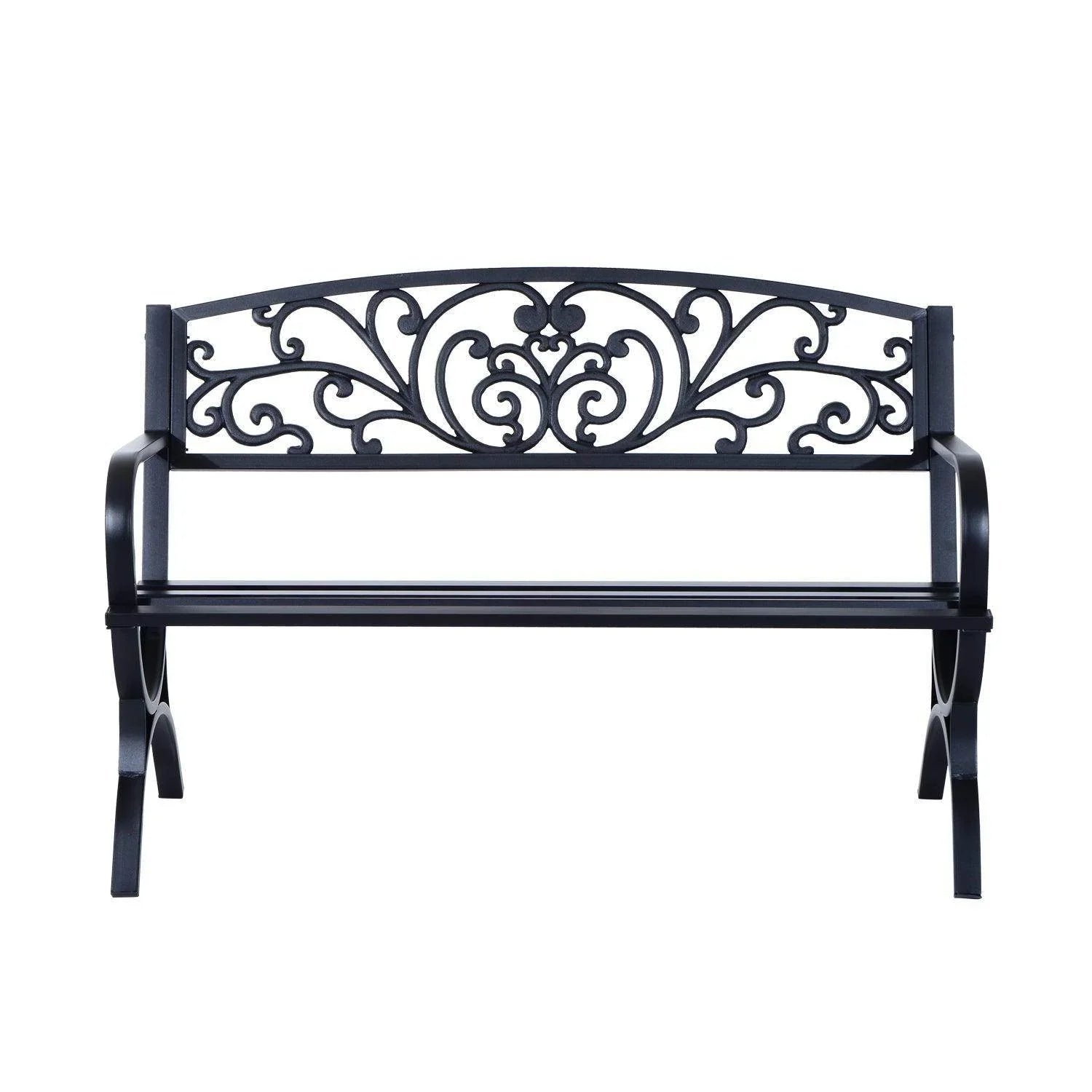 Outsunny Metal Garden Bench Outdoor Patio Loveseat Black - ALL4U RETAILER LTD