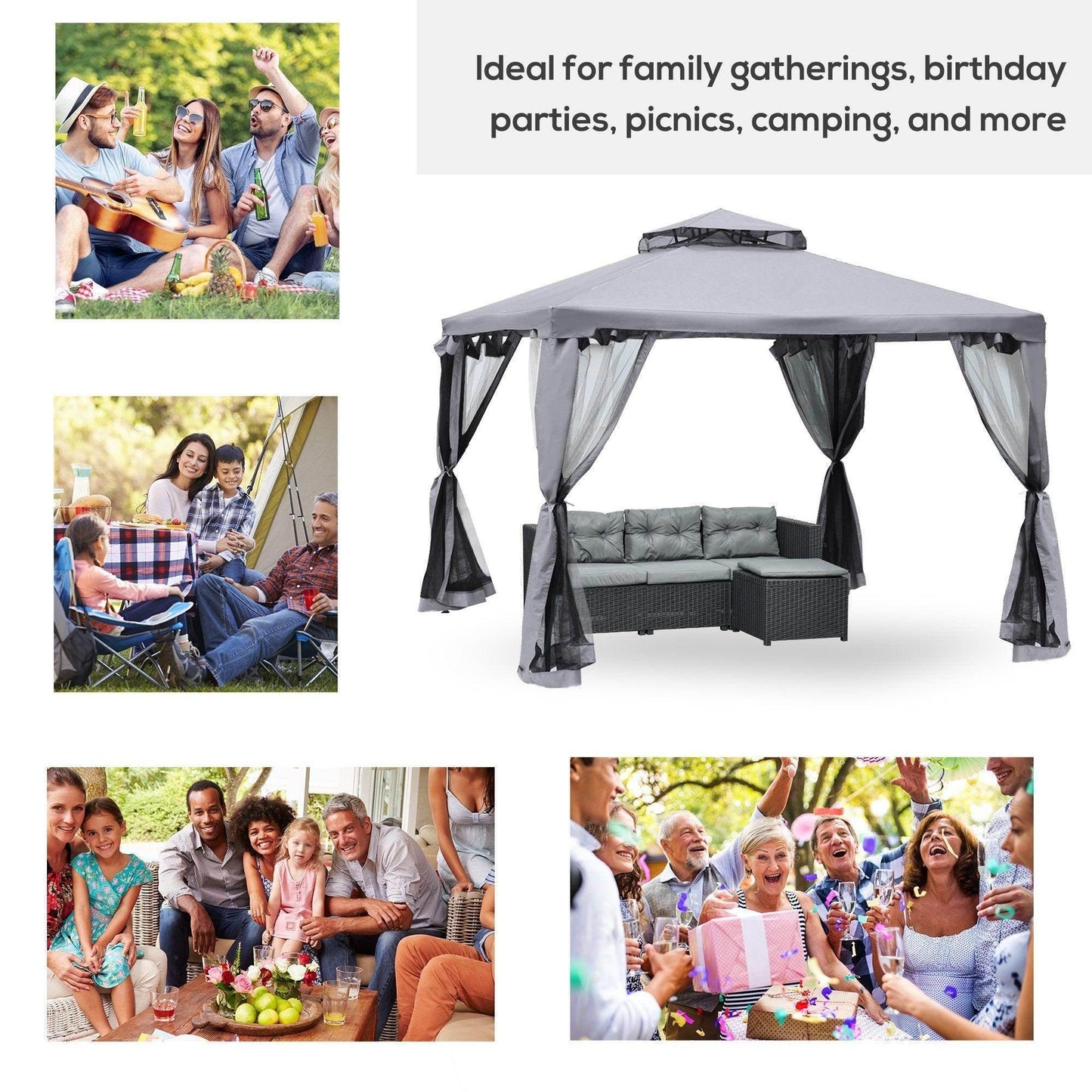 Outsunny Metal Gazebo - 3x3m Roof Tent - ALL4U RETAILER LTD