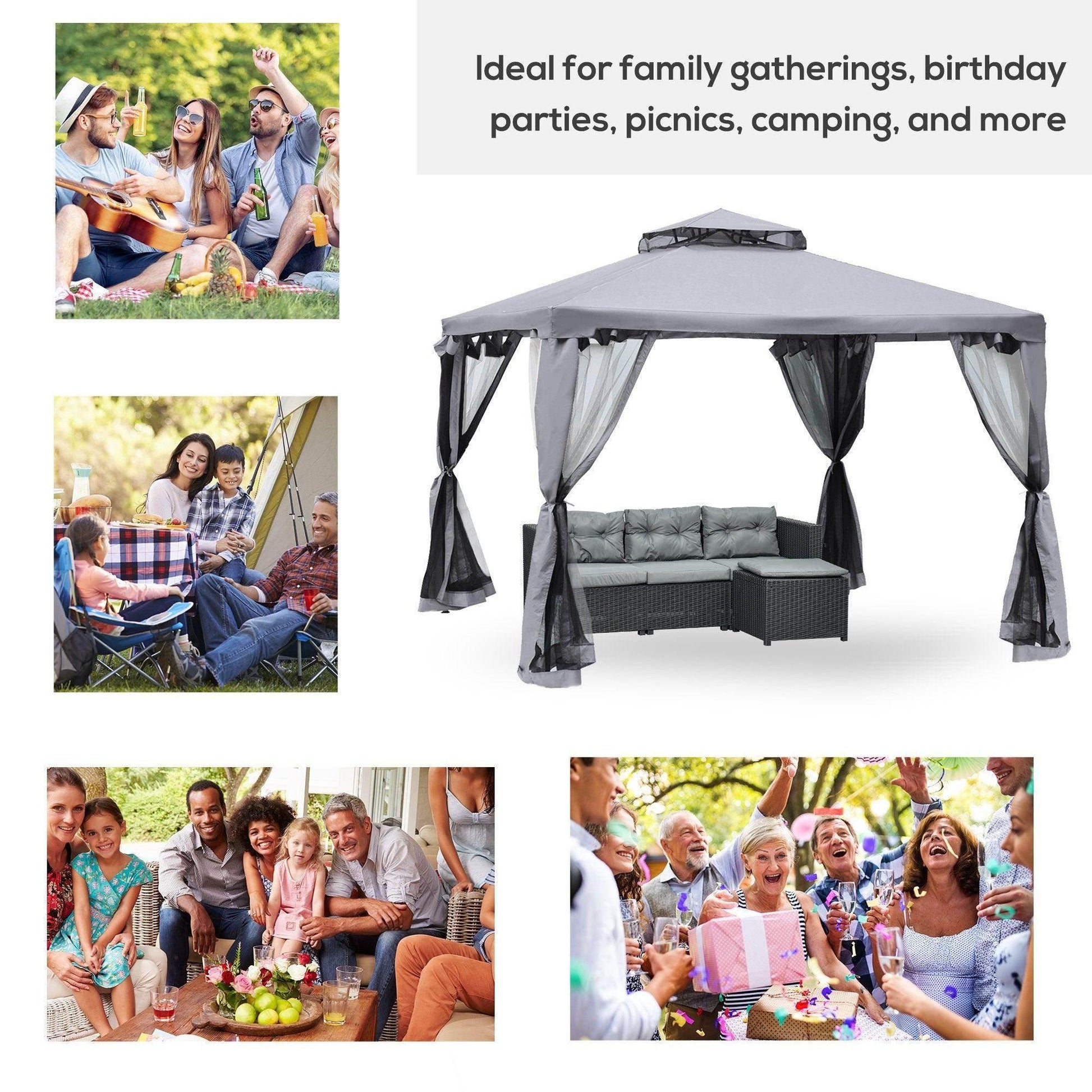 Outsunny Metal Gazebo - 3x3m Roof Tent - ALL4U RETAILER LTD