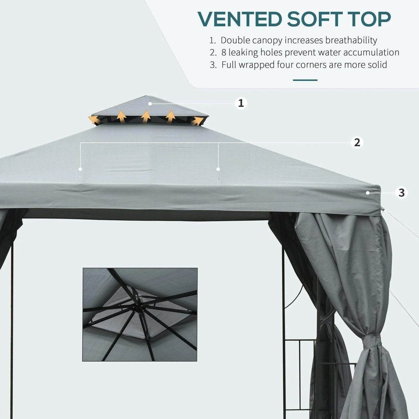 Outsunny Metal Gazebo Canopy - Dark Grey - ALL4U RETAILER LTD