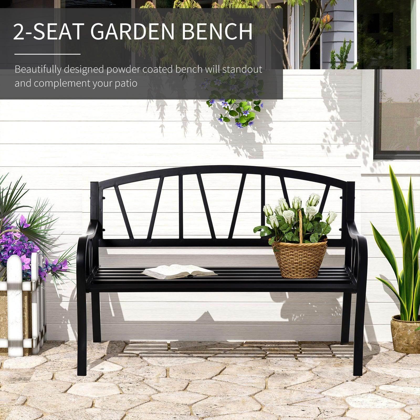 Outsunny Metal Loveseat for Patio - 2-Seater Garden Bench - ALL4U RETAILER LTD