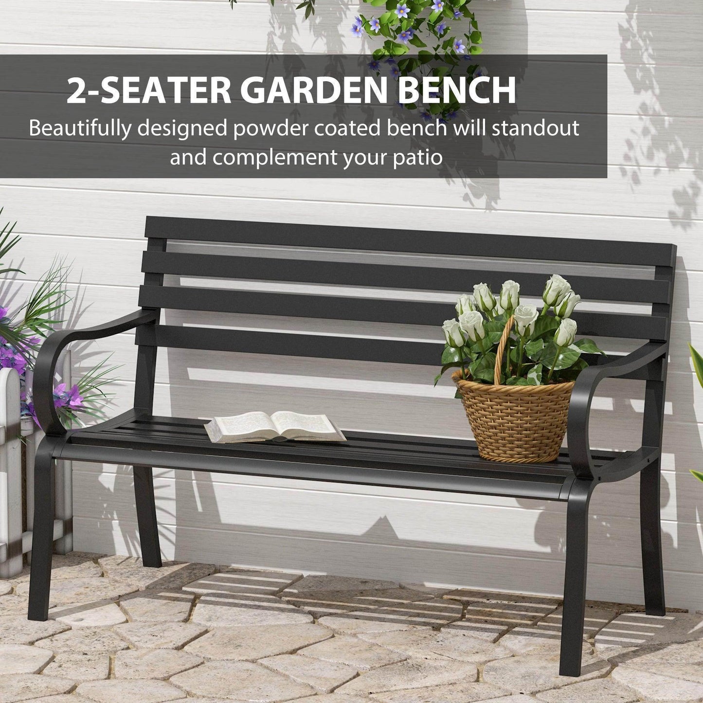 Outsunny Metal Outdoor Bench Loveseat - ALL4U RETAILER LTD