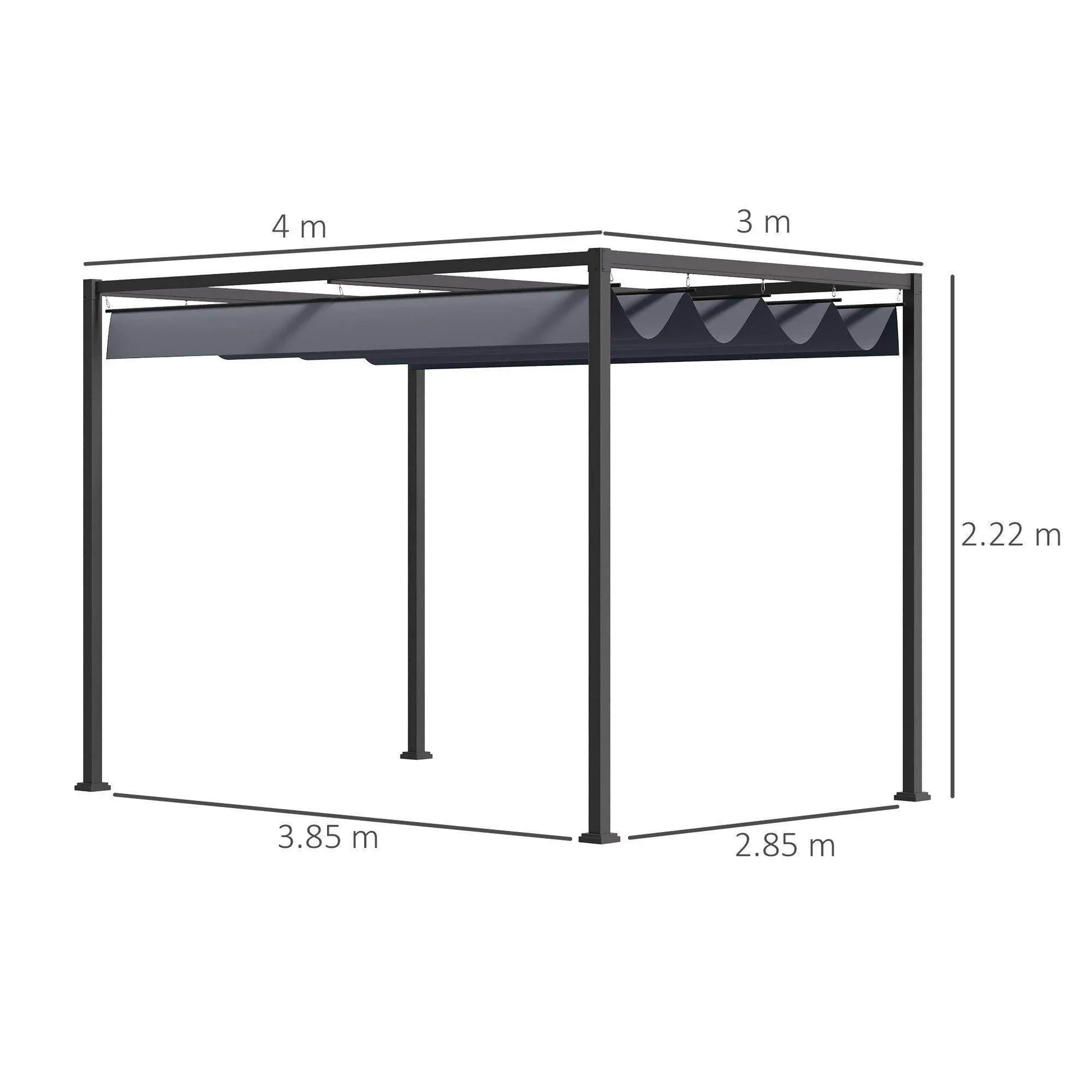 Outsunny Metal Pergola Gazebo - 4x3m - Retractable Canopy - ALL4U RETAILER LTD