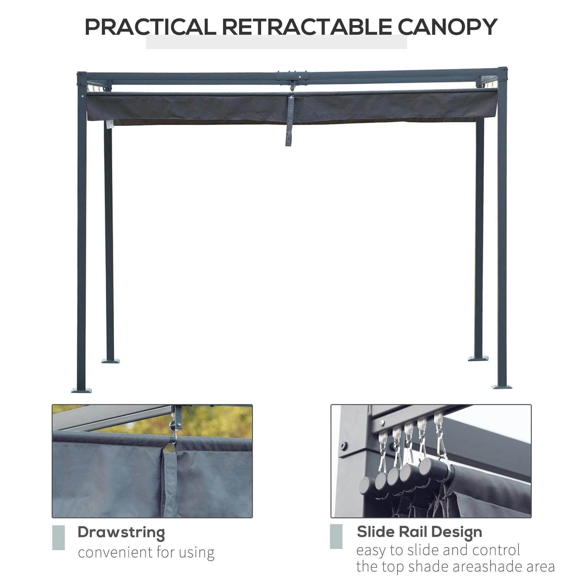 Outsunny Metal Pergola Gazebo - 4x3m - Retractable Canopy - ALL4U RETAILER LTD