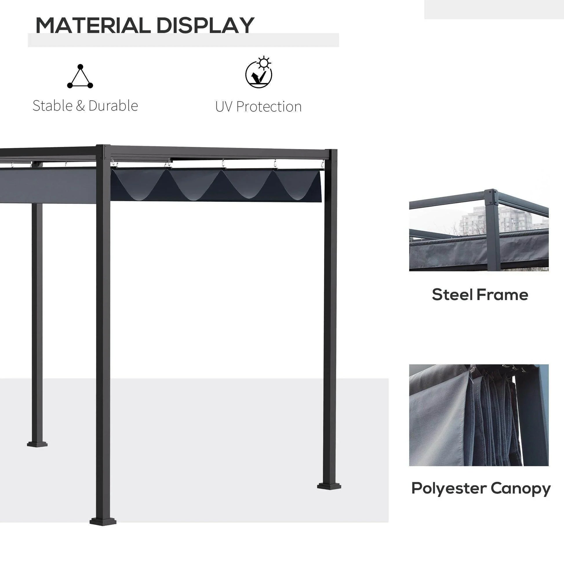 Outsunny Metal Pergola Gazebo - 4x3m - Retractable Canopy - ALL4U RETAILER LTD
