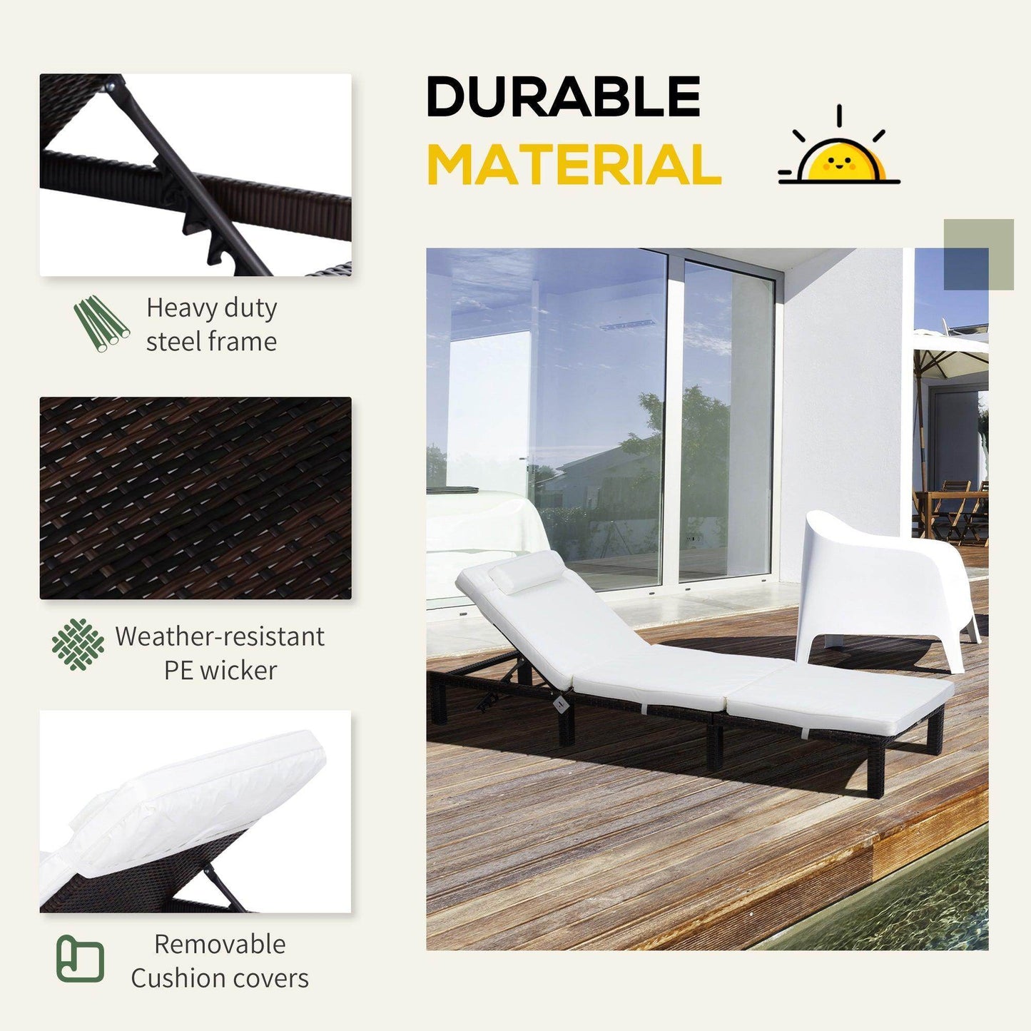 Outsunny Mixed Brown PE Rattan Sun Lounger - ALL4U RETAILER LTD