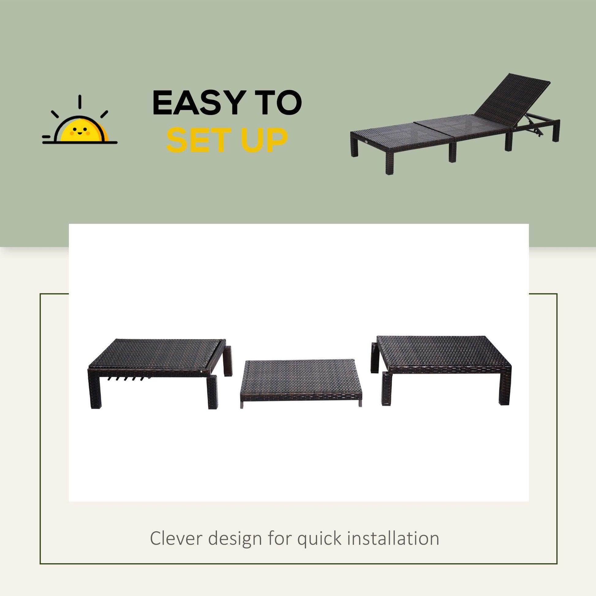 Outsunny Mixed Brown PE Rattan Sun Lounger - ALL4U RETAILER LTD