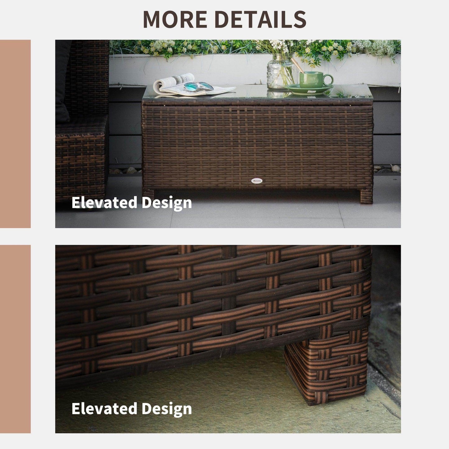 Outsunny Mixed Brown Rattan Coffee Table - ALL4U RETAILER LTD