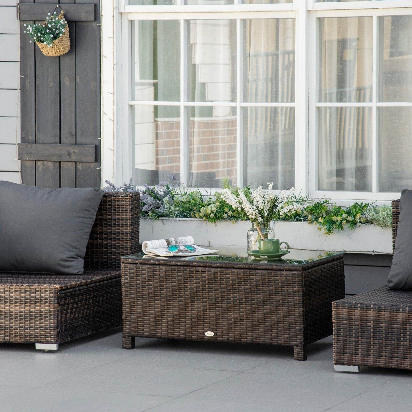 Outsunny Mixed Brown Rattan Coffee Table - ALL4U RETAILER LTD
