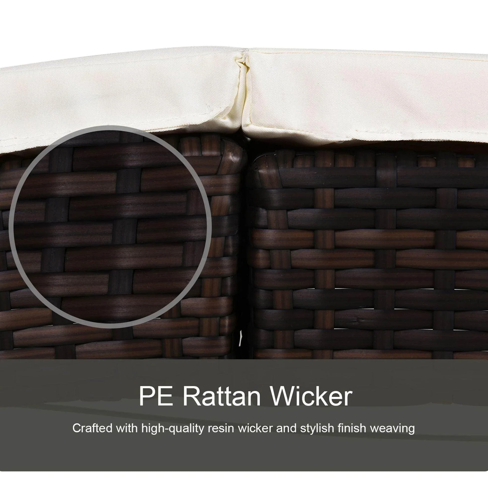 Close-up of mixed brown and white PE rattan wicker with cream cushion, highlighting the stylish weaving of the Outsunny folding sun lounger from ALL4U RETAILER LTD.