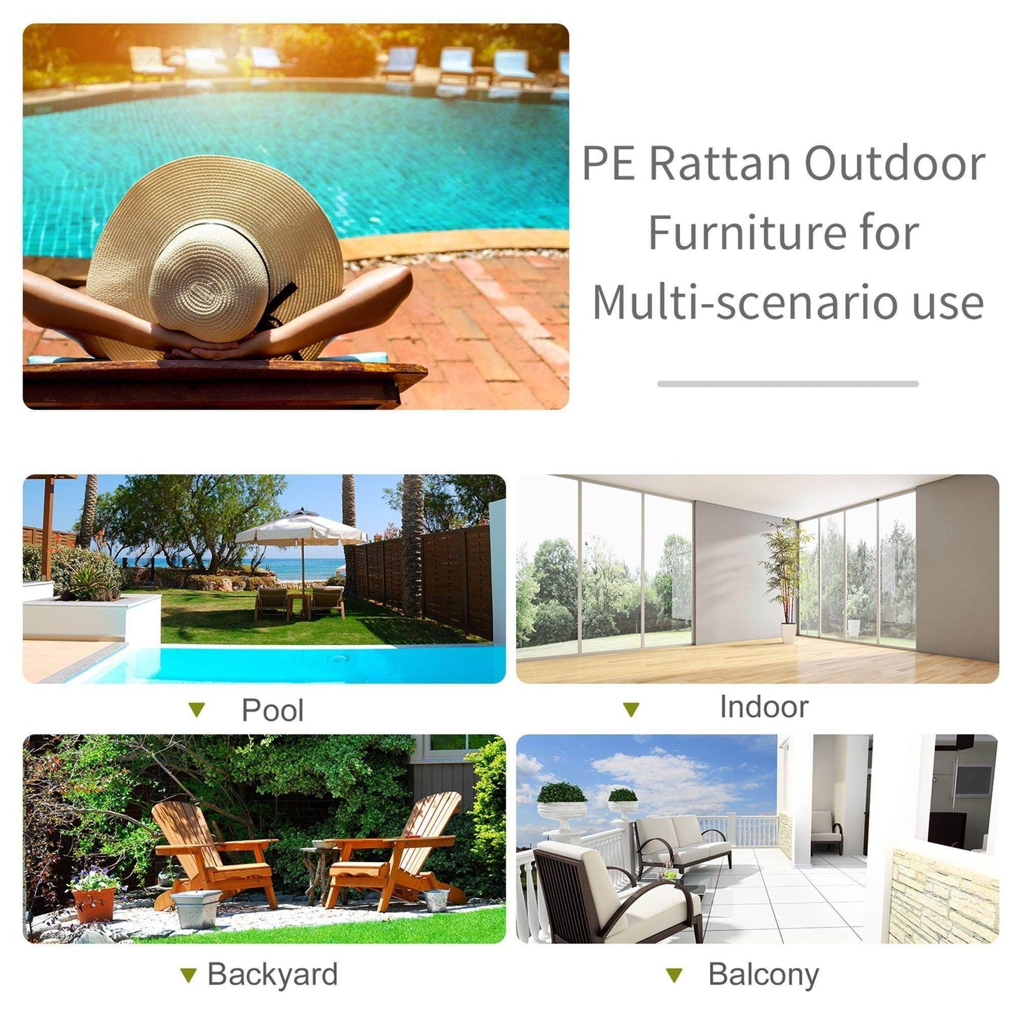 PE rattan outdoor furniture for pool, indoor, backyard, and balcony multi-scenario use