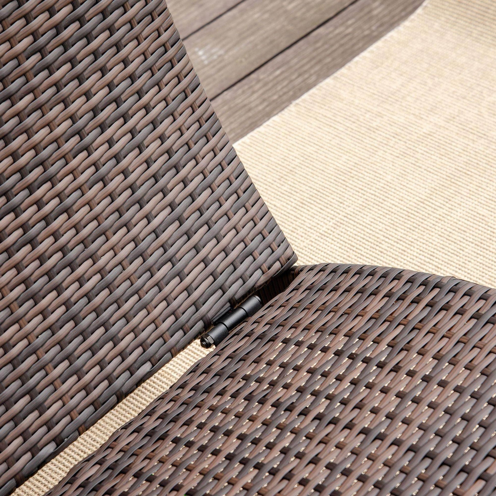Close-up of mixed brown rattan folding sun lounger, outdoor garden furniture from ALL4U RETAILER LTD