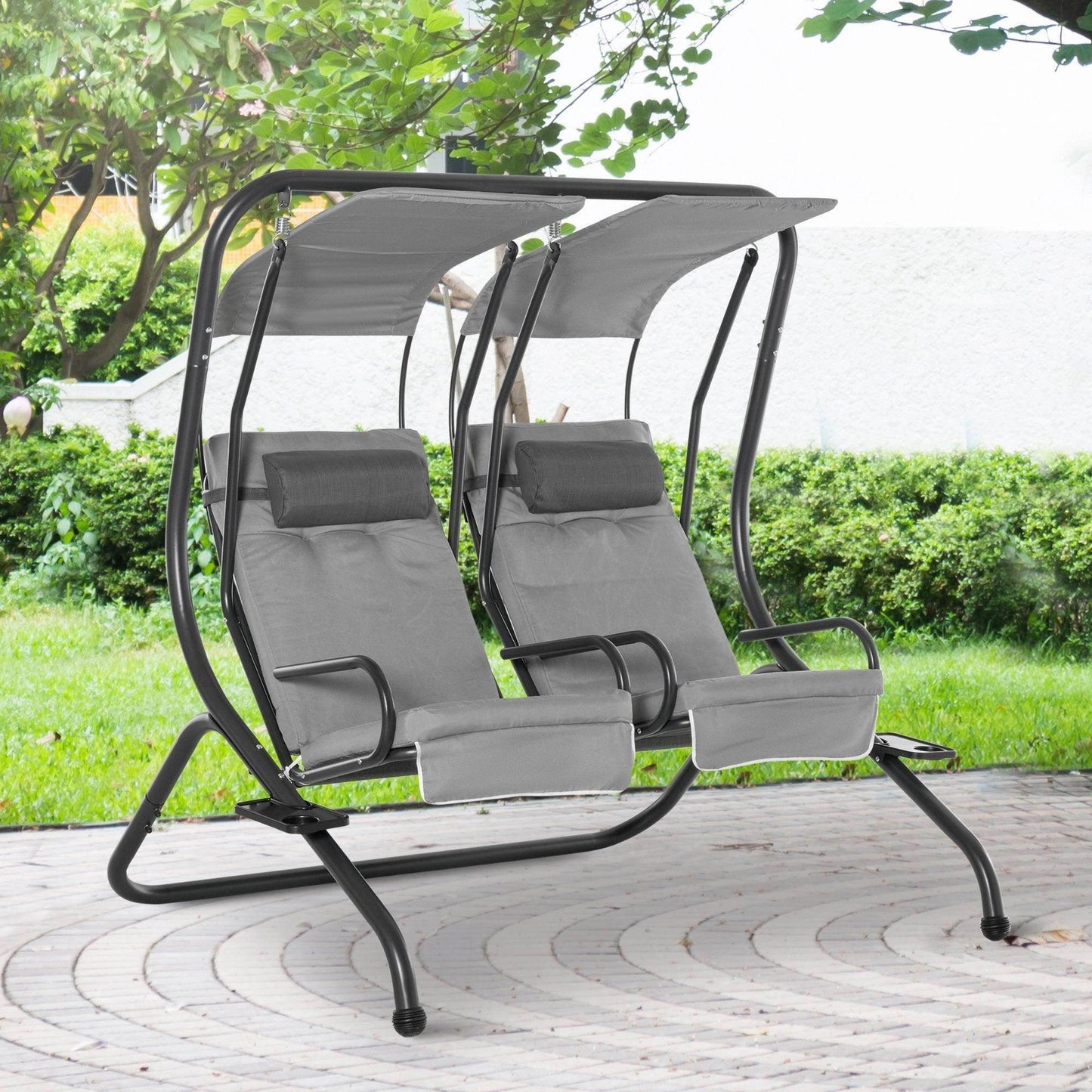 Outsunny Modern Garden Swing Chair with Canopy - Grey - ALL4U RETAILER LTD