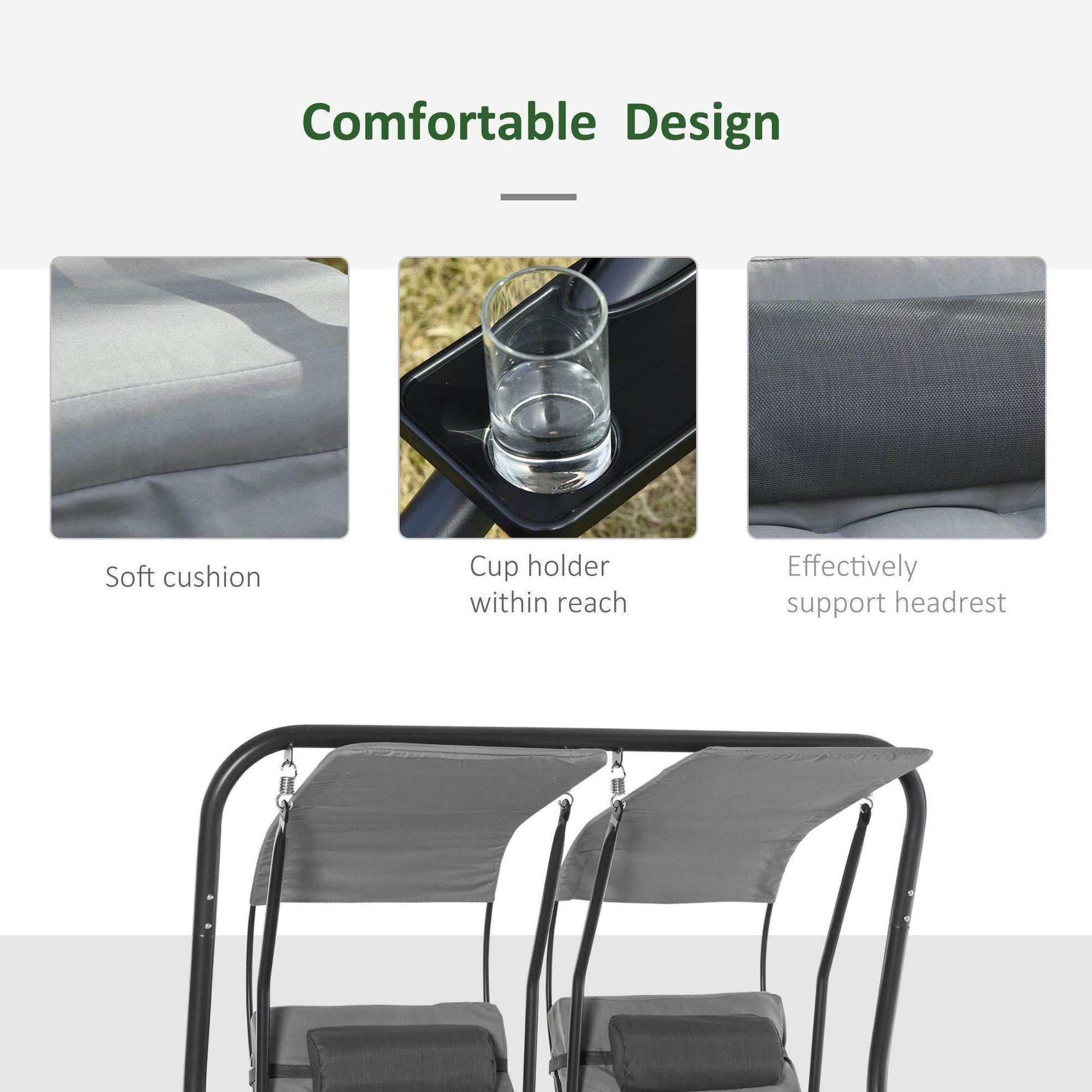 Outsunny Modern Garden Swing Chair with Canopy - Grey - ALL4U RETAILER LTD