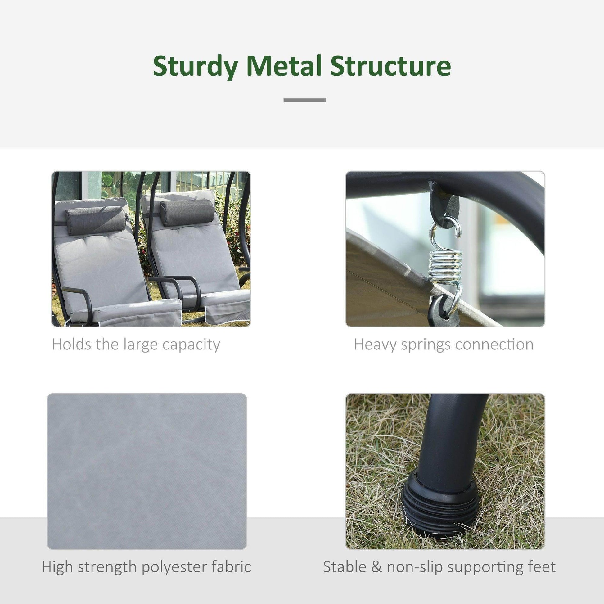 Outsunny Modern Garden Swing Chair with Canopy - Grey - ALL4U RETAILER LTD