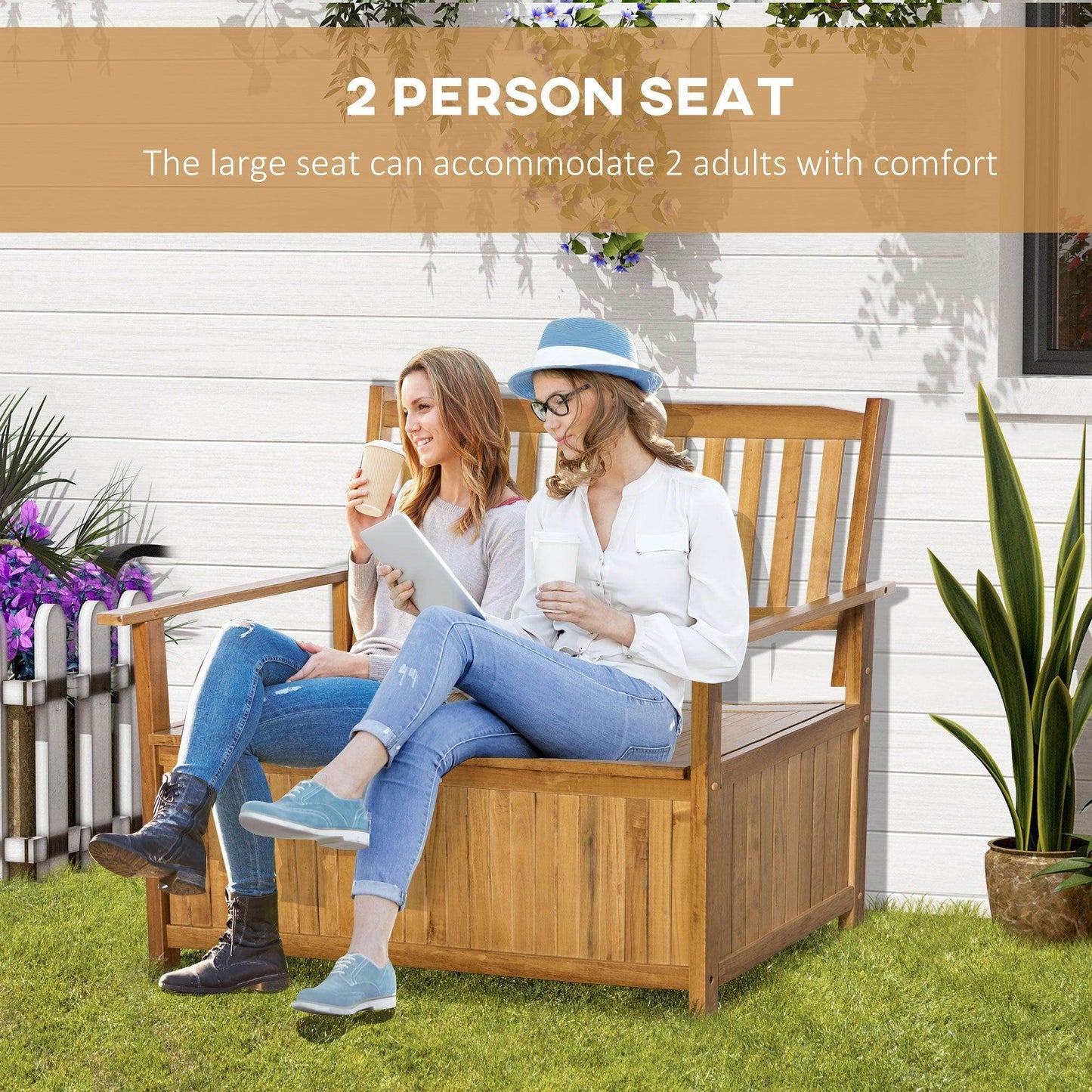 Outsunny Natural Wood Outdoor Storage Bench - Seating Furniture - ALL4U RETAILER LTD