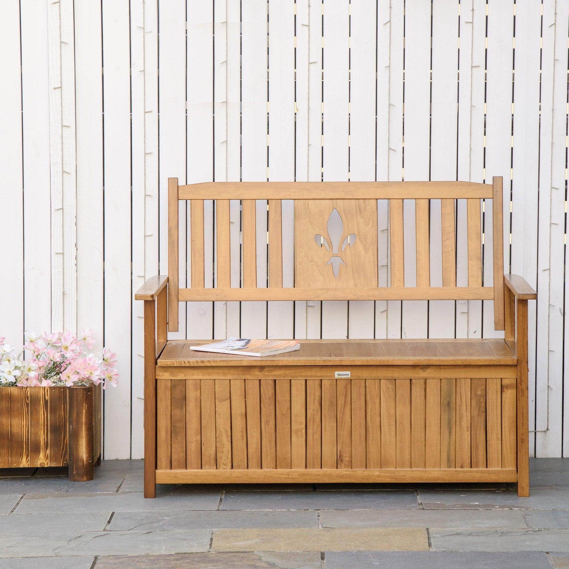 Outsunny Natural Wood Outdoor Storage Bench - Seating Furniture - ALL4U RETAILER LTD