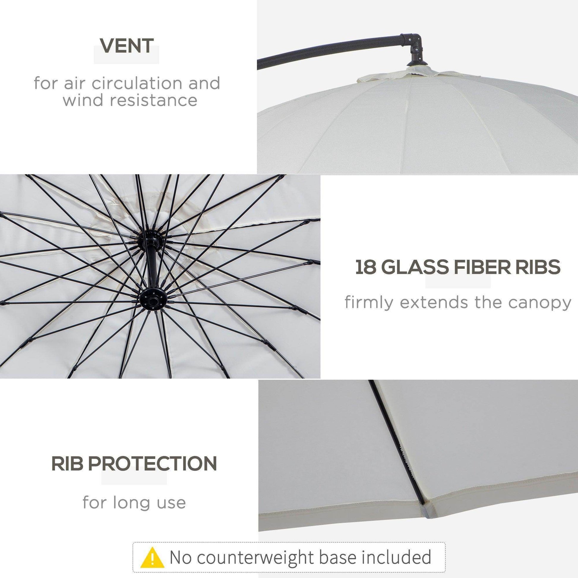 Outsunny Off-White Cantilever Parasol - 3m - ALL4U RETAILER LTD