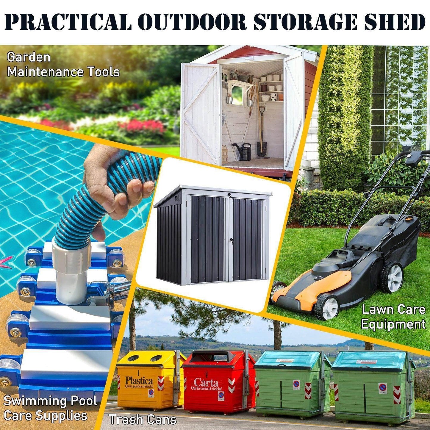 Outsunny Outdoor 2-Bin Steel Trash Shed - 5ft x 3ft - ALL4U RETAILER LTD