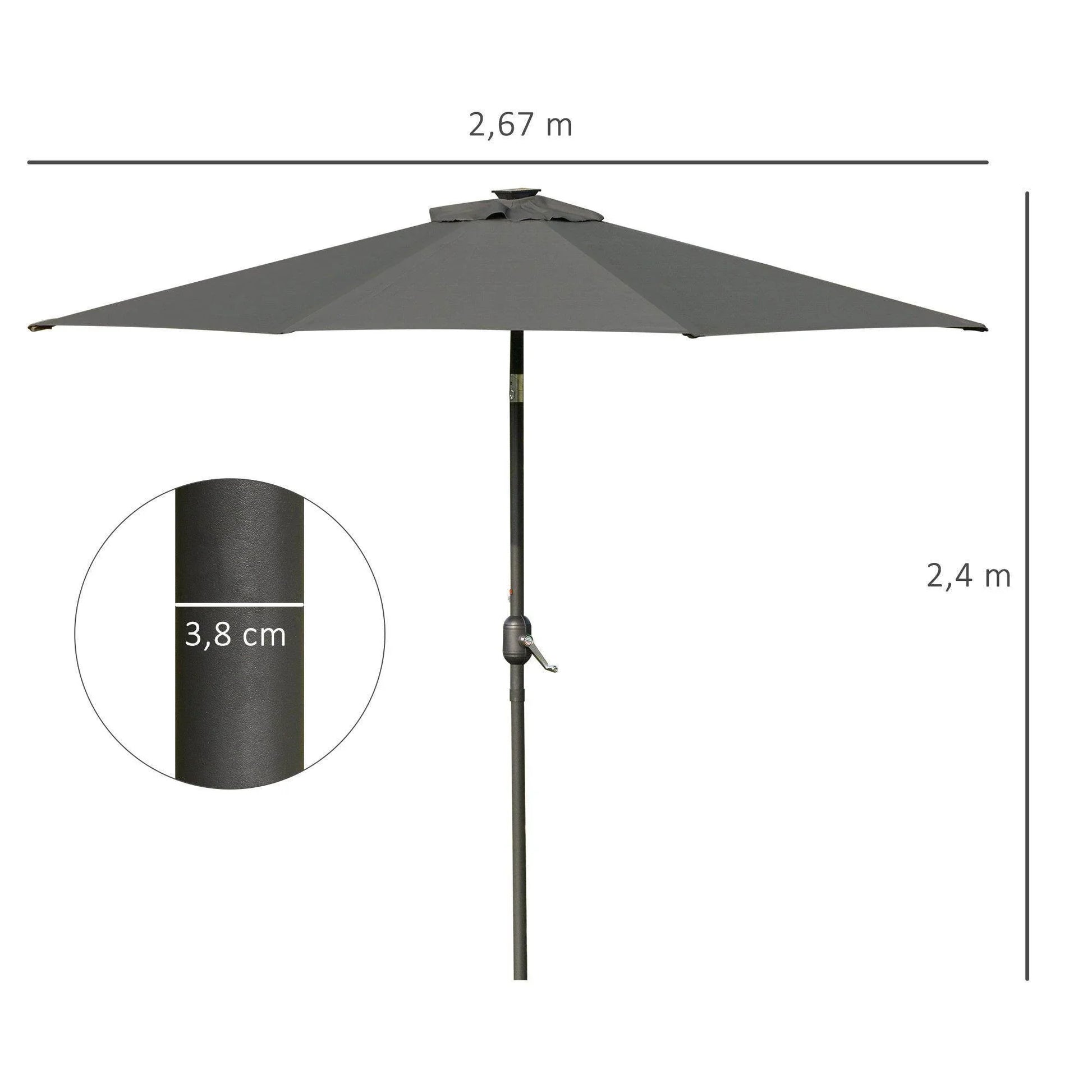 Outsunny Outdoor 2.7m LED Umbrella - Grey - ALL4U RETAILER LTD