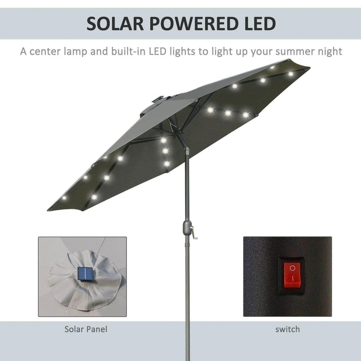 Outsunny Outdoor 2.7m LED Umbrella - Grey - ALL4U RETAILER LTD