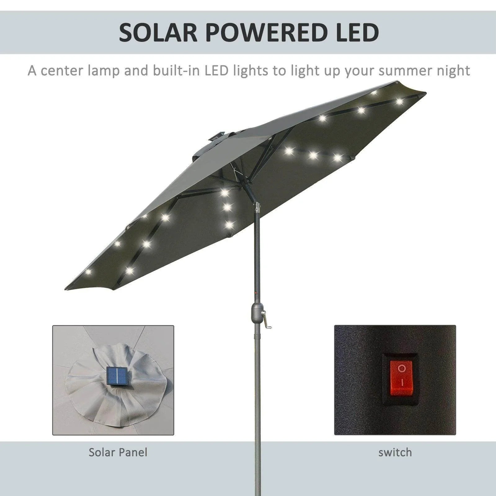 Outsunny Outdoor 2.7m LED Umbrella - Grey - ALL4U RETAILER LTD