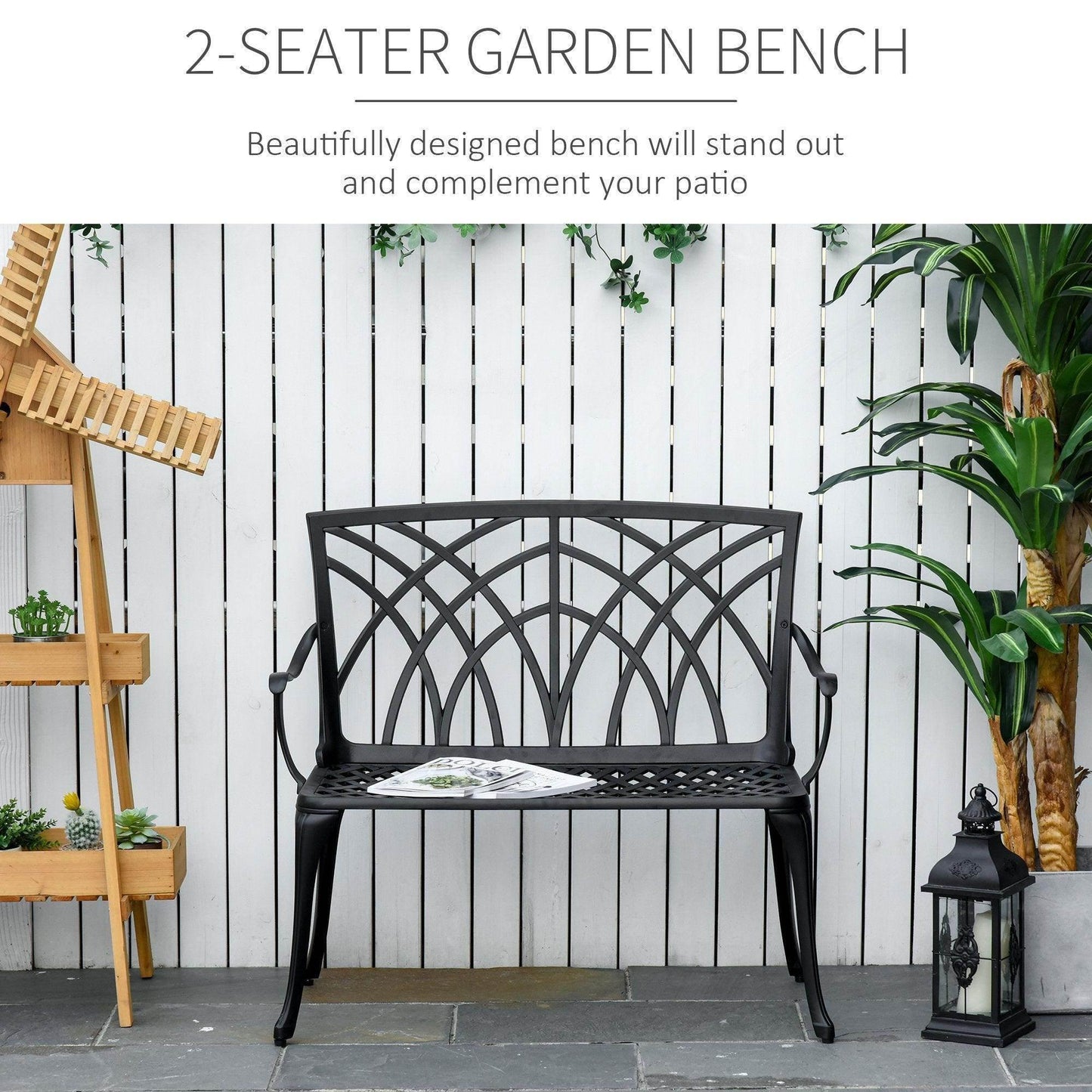 Outsunny Outdoor Aluminum Loveseat with Decorative Backrest - 2 Seater - ALL4U RETAILER LTD