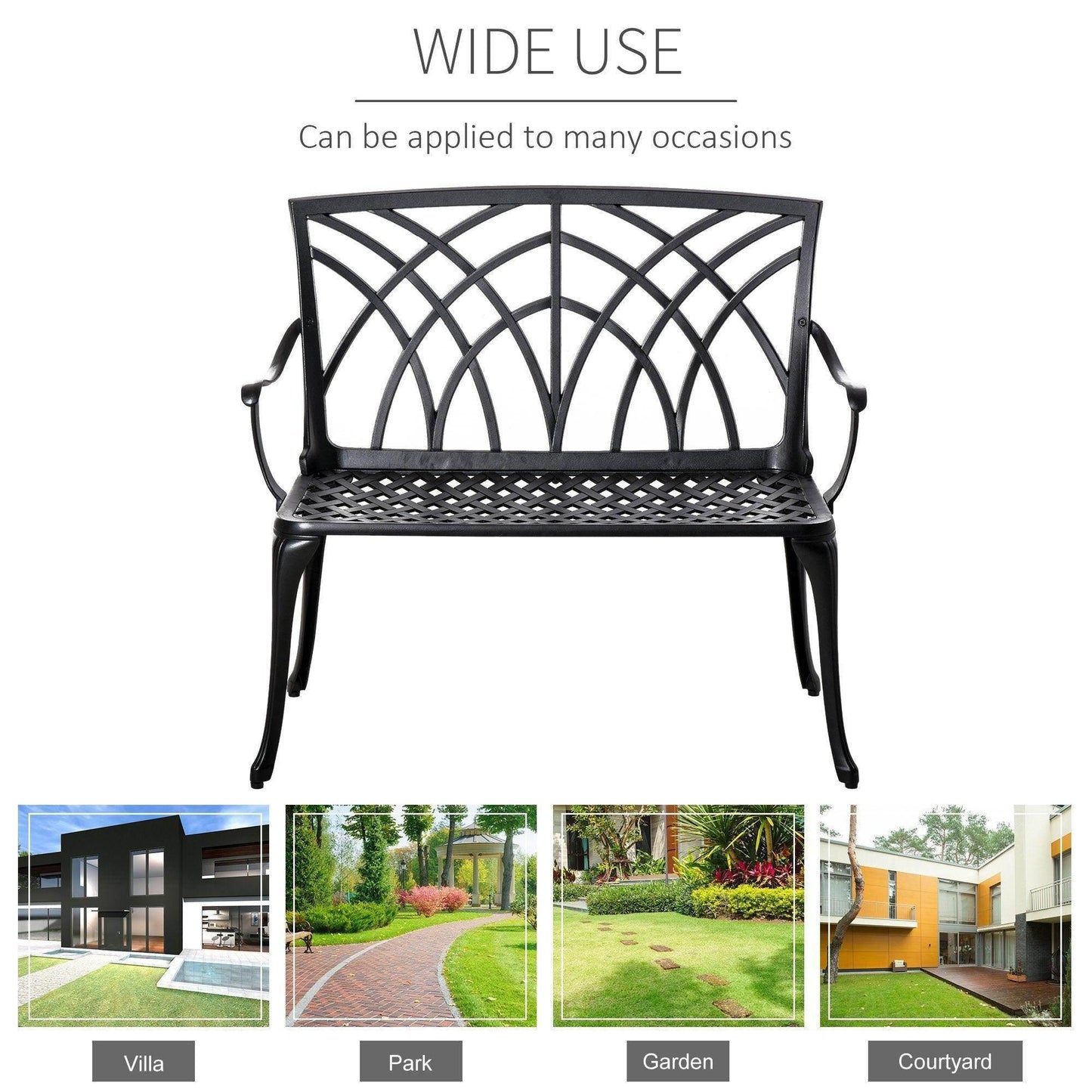 Outsunny Outdoor Aluminum Loveseat with Decorative Backrest - 2 Seater - ALL4U RETAILER LTD