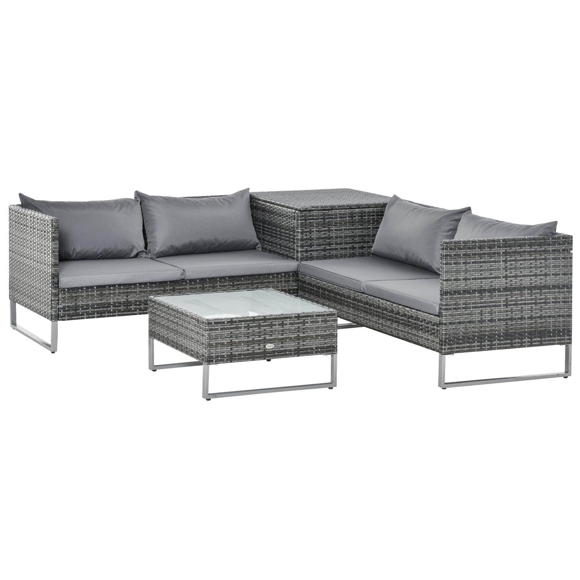 Outsunny Outdoor Corner Sofa and Table Set - Mixed Grey - ALL4U RETAILER LTD