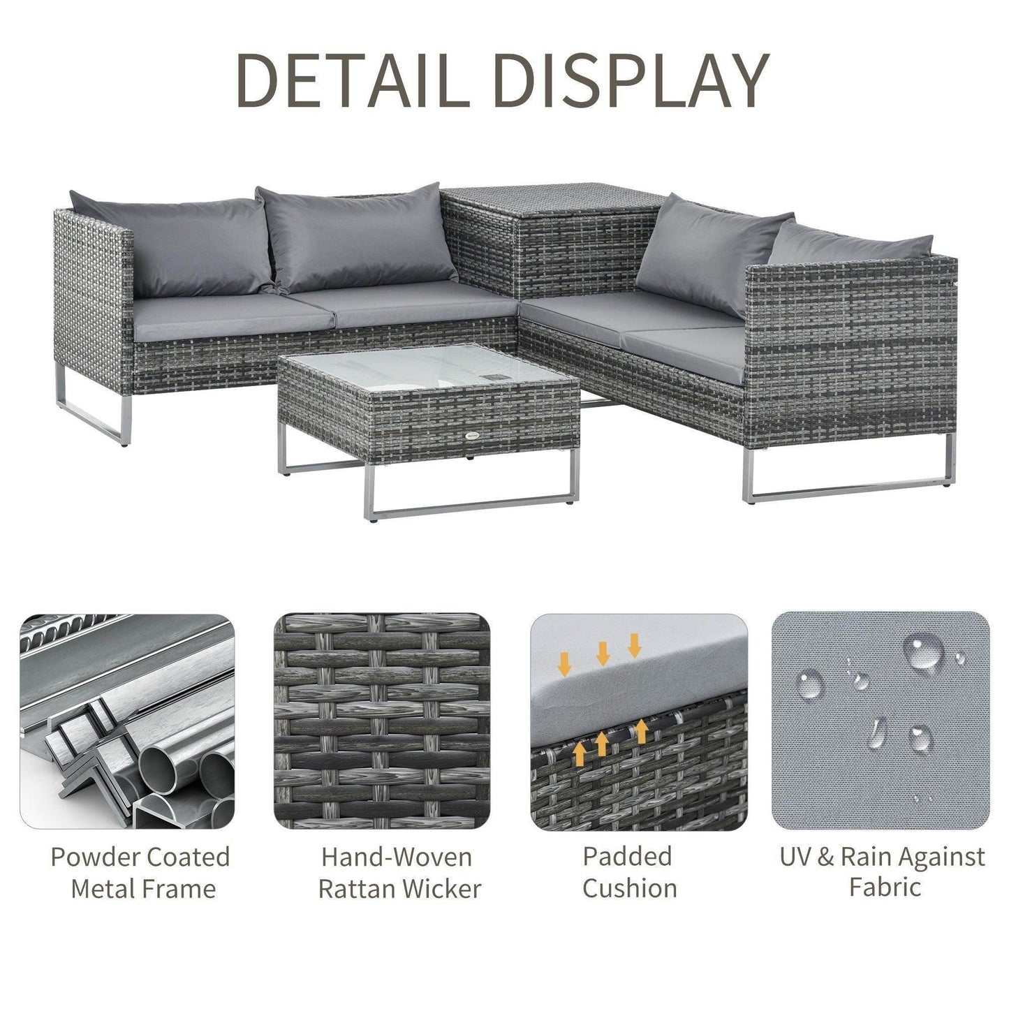 Outsunny Outdoor Corner Sofa and Table Set - Mixed Grey - ALL4U RETAILER LTD
