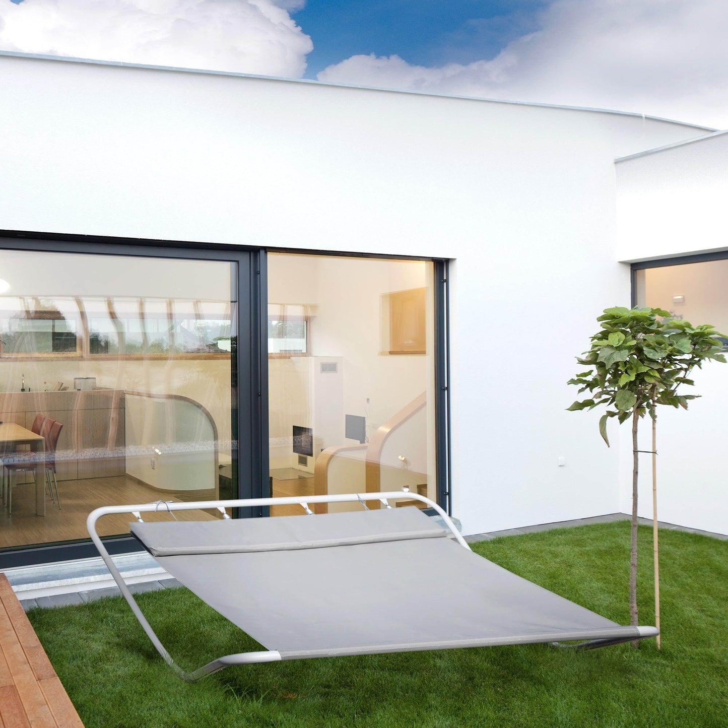 Outsunny Outdoor Double Rocking Bed Hammock in Grey - ALL4U RETAILER LTD