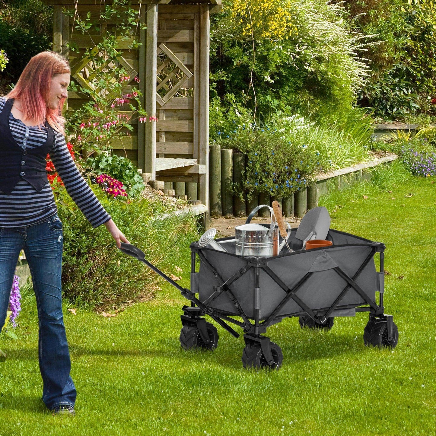 Outsunny Outdoor Folding Cargo Wagon - Dark Grey - ALL4U RETAILER LTD