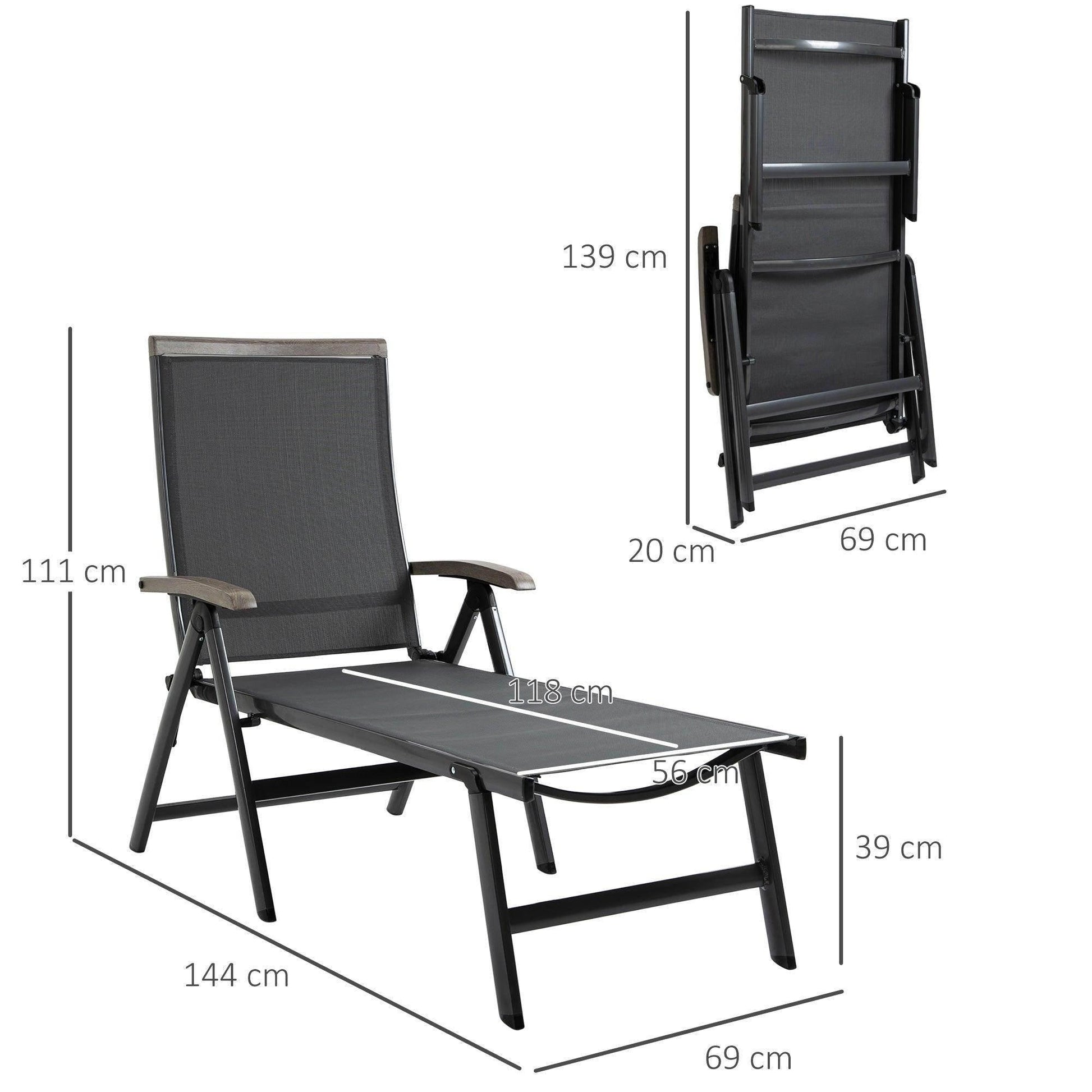 Outsunny Outdoor Folding Sun Lounger - Adjustable Chaise Lounge Chair - ALL4U RETAILER LTD