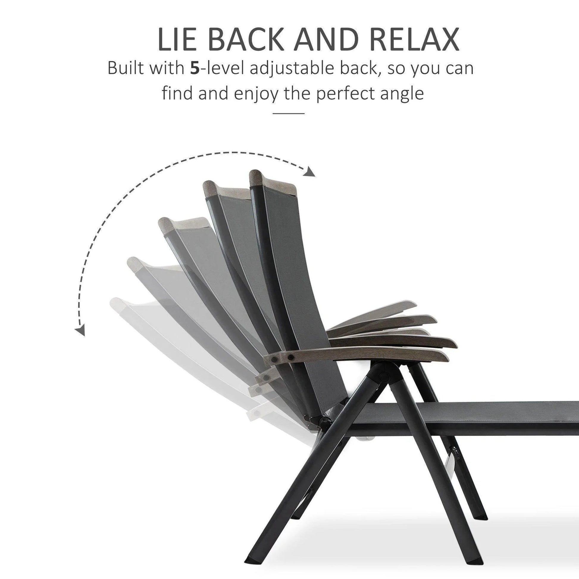 Outsunny Outdoor Folding Sun Lounger - Adjustable Chaise Lounge Chair - ALL4U RETAILER LTD